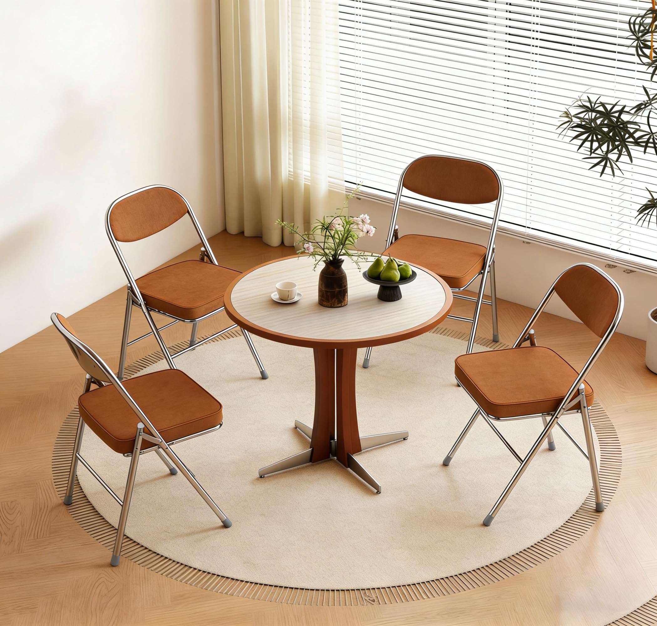 4 Chaise Pliante Chaise Visiteur Chaise Pliante rembourrée en Tissu Chaise de Salle à Manger Pliante conviennent à la Cuisine,l'intérieur, l'extérieur,Salle de conférence Rouge-Marron