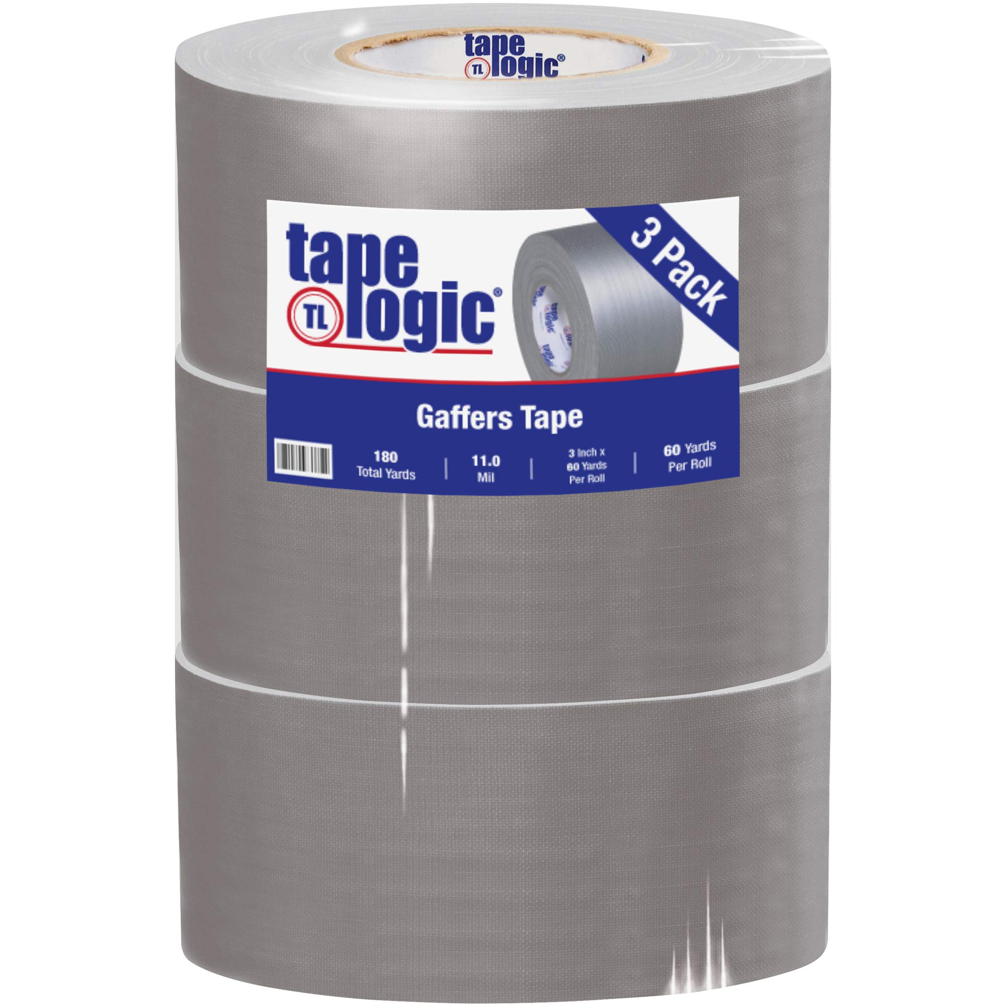(3 Pack) Multipurpose Gray Gaffers Tape by Tape Logic – 3 Inches Width x 60 Yards Length, 11 mil, Gray, Pack of 3, Model TLT98818GR3PK