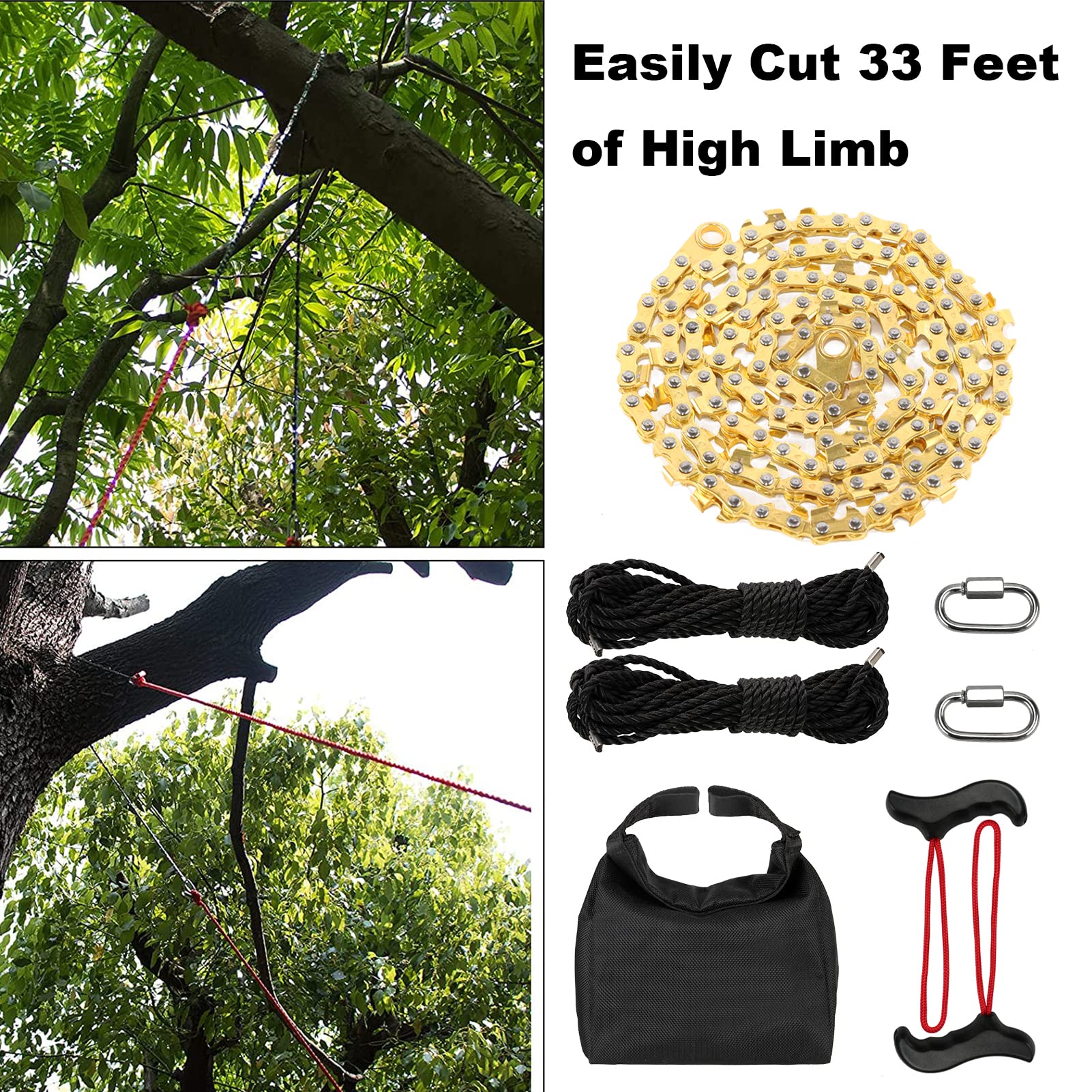 ATMTV 55 Inch Rope Saw Tree Saw High Limb, Pocket Chainsaw With 70 Sharp Teeth & 66 Feet Ropes Kit, Rope Chain Saw Effortlessly Cut High & Low Branches