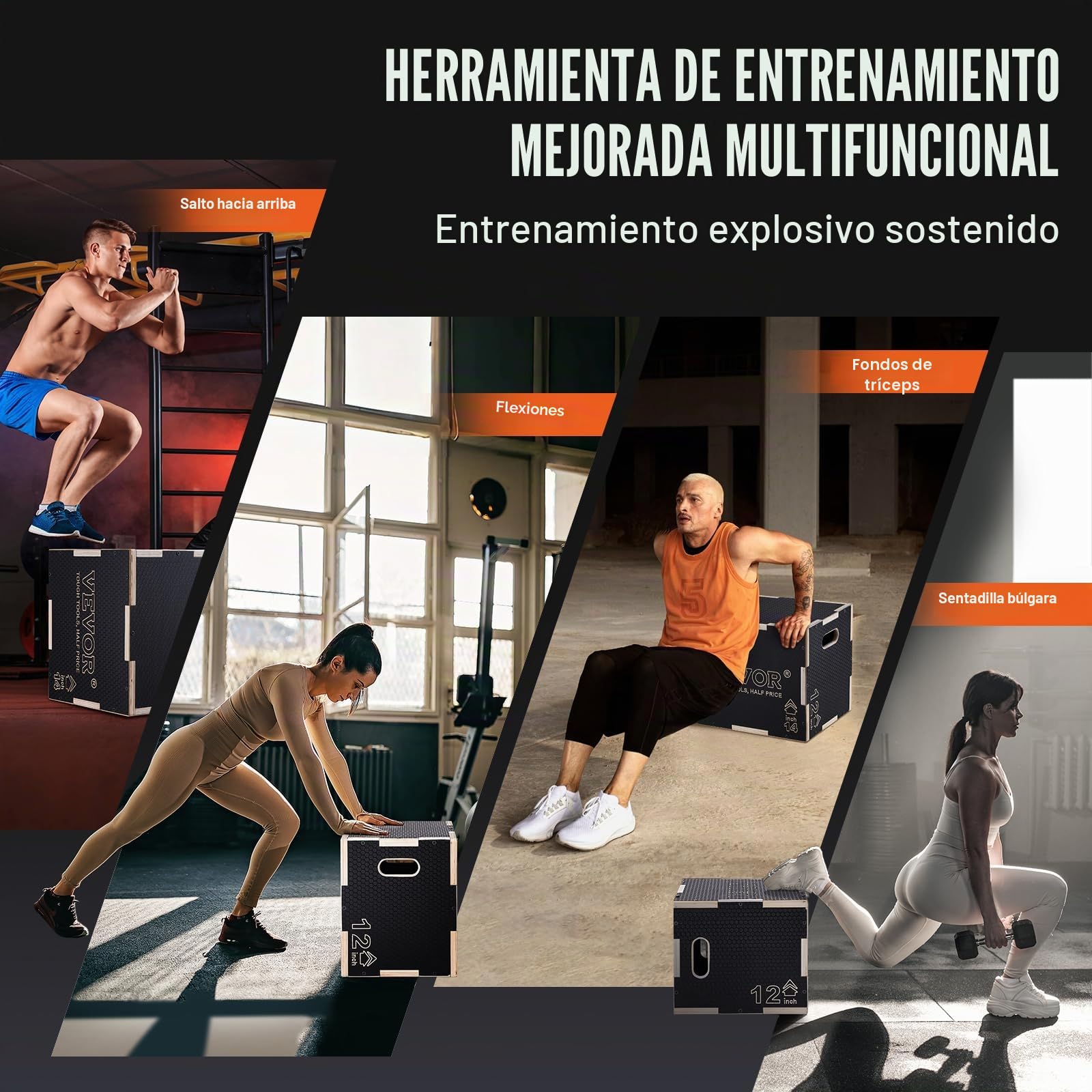 VEVOR Caja pliométrica 3 en 1, caja pliométrica de madera, plataforma y caja de agilidad de salto, caja de ejercicios de fitness antideslizante para entrenamiento de gimnasio en casa, entrenamiento de