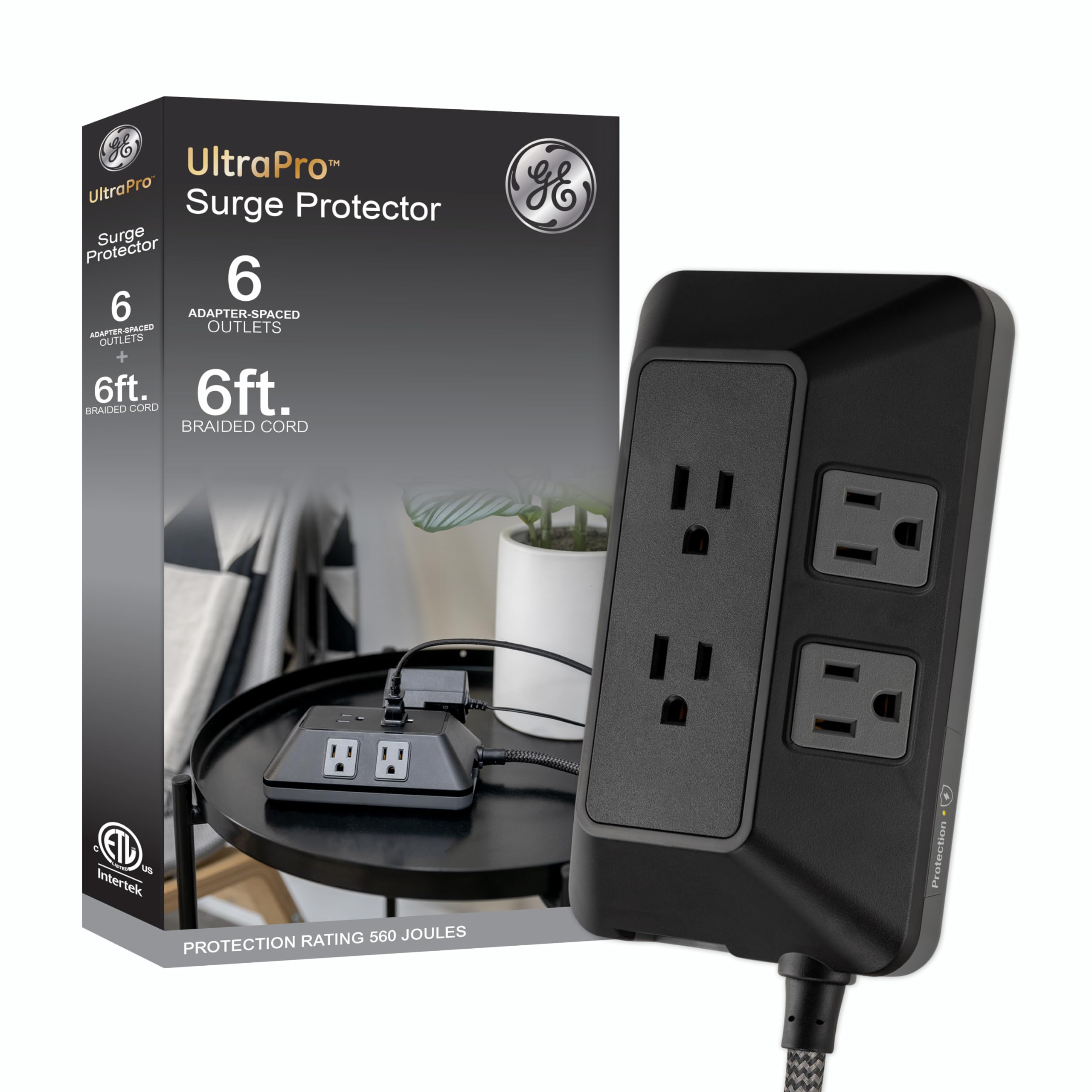 GE 70614 Surge Protector, 6 Sockets, for Home, School and Office, 560J, 6-Foot Braided Cord, Black-image-43