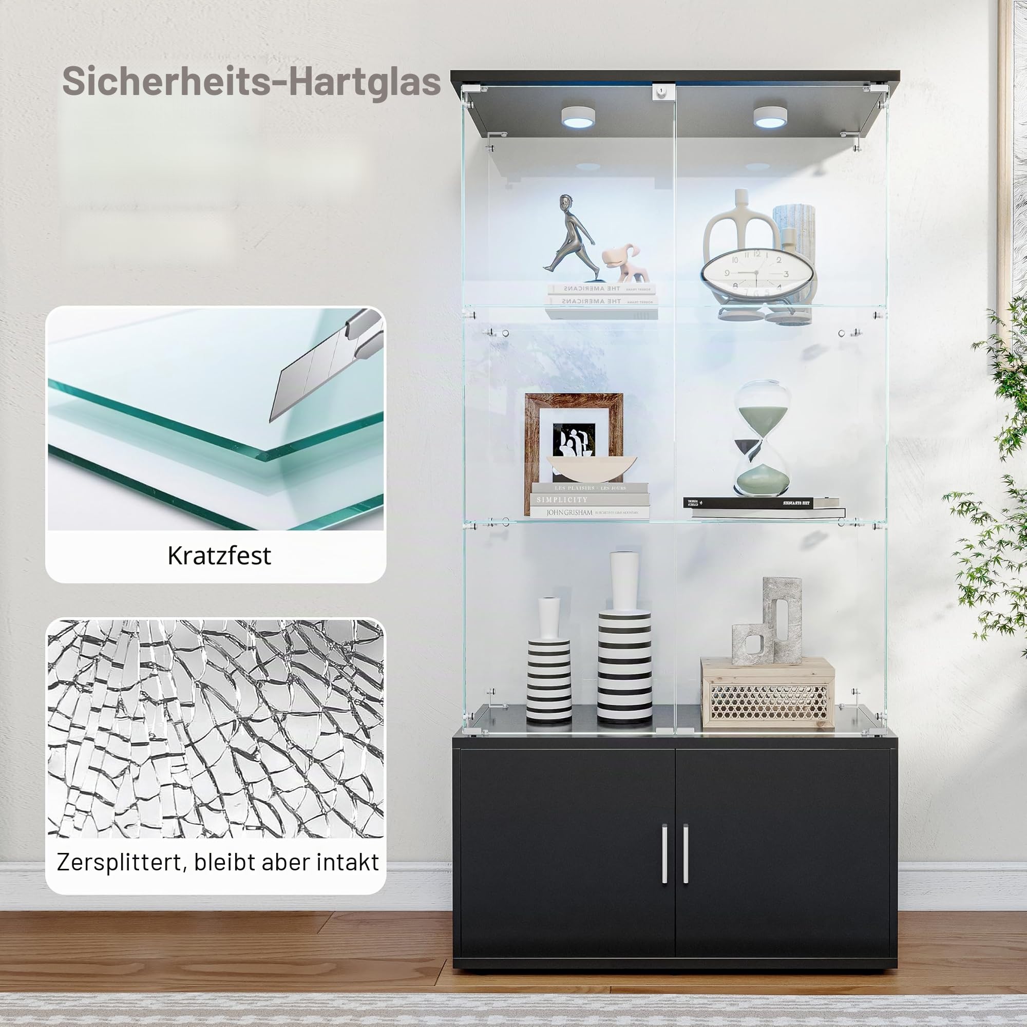 Vitrine, Vitrine, LED-Vitrine, Glasvitrine für Kollektion mit 2 Türen, Vitrine, 3 Ebenen, Vitrine, Vitrine, Vitrine, Vitrine, Vitrine, Schrank mit Vitrine, Möbel für Wohnzimmer, Bar (3 Etagen +