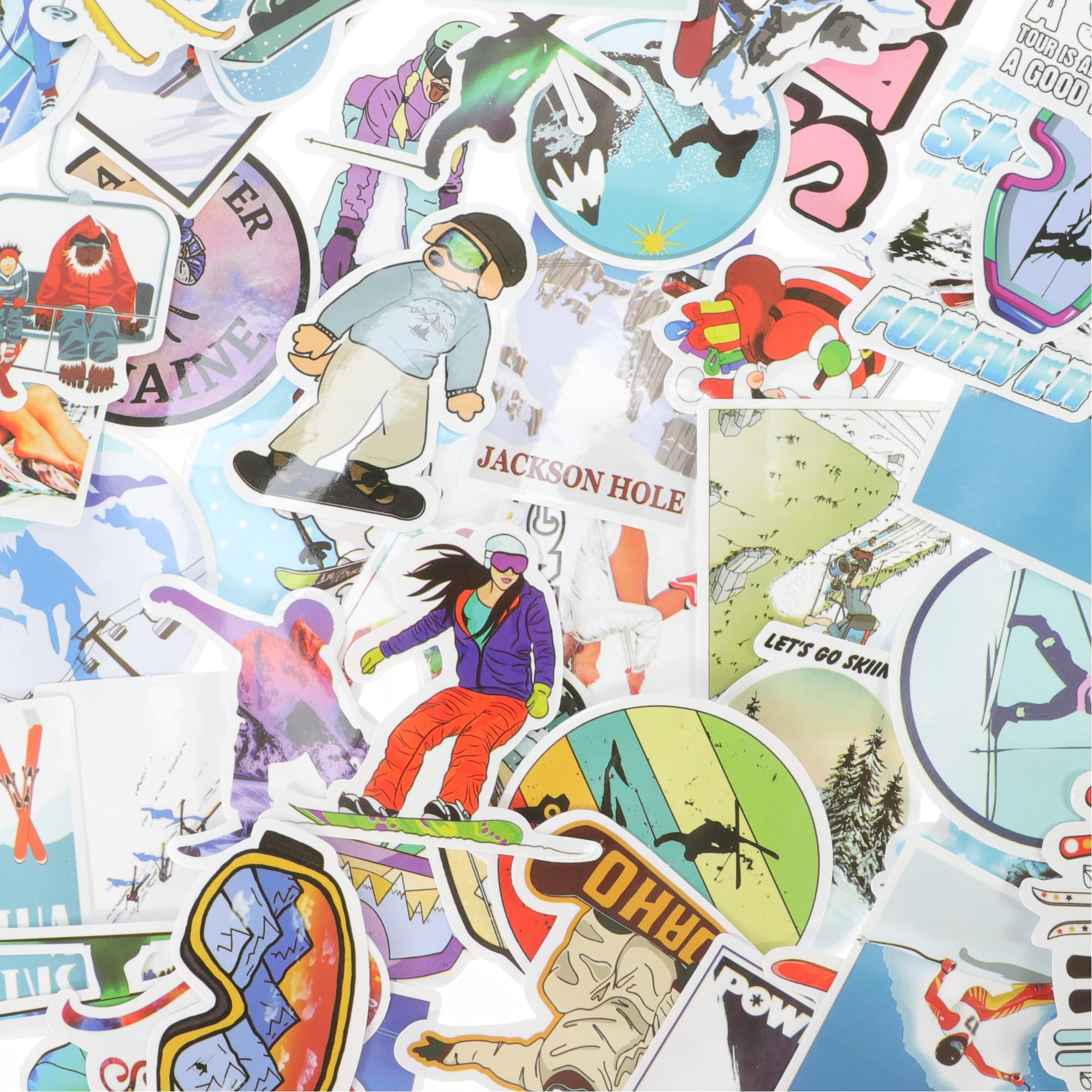Generic 50 Pcs Decal Stickers Waterproof Sports Stickers Skiing PVC Colorful 4-8cm