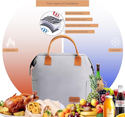 Miniatura 4 de Bolsa de almuerzo para mujer, lonchera reutilizable con aislamiento a prueba de fugas, congelable con correa ajustable para el hombro, para el