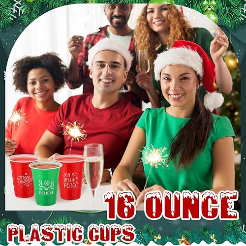 Miniatura 5 de 120 vasos de plástico de Navidad a granel de 16 onzas, vasos desechables de Navidad, copos de nieve, estrella de alce, árbol de Navidad, suministros