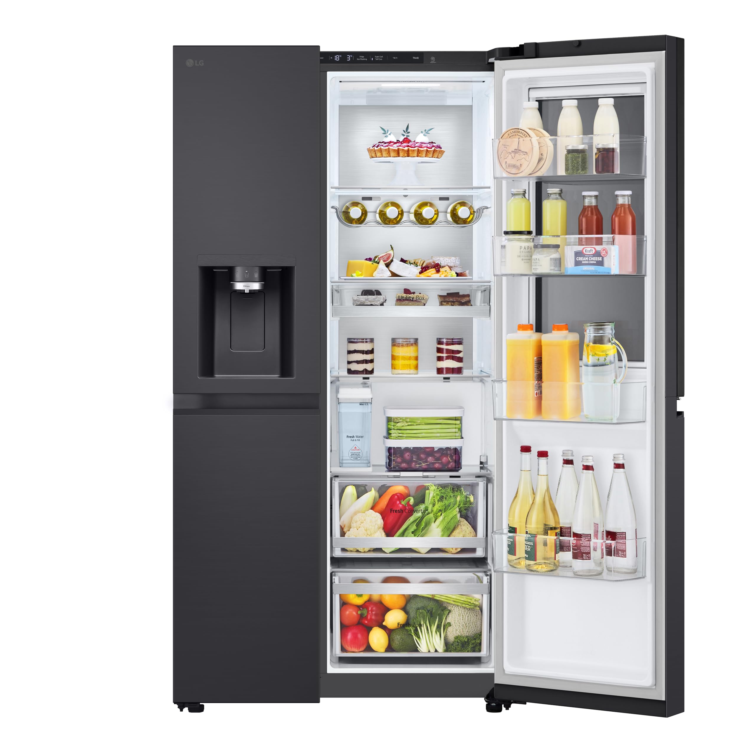 LG GSXE91EVAD Frigorifero Americano InstaView, Classe D, 628 L, Wi-Fi, Dispenser Acqua UVnano Senza Allaccio, Tecnologia Door e Linear Cooling, Acciaio Nero
