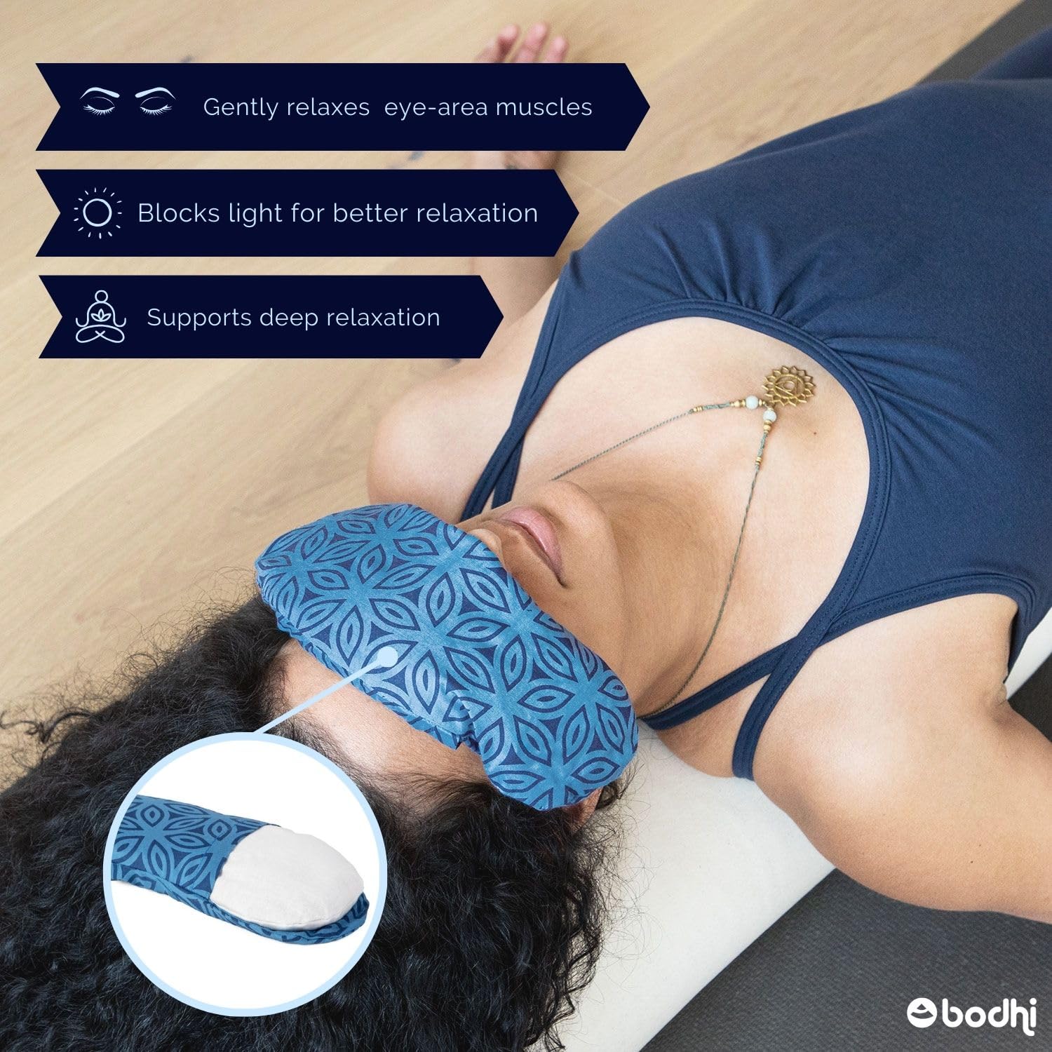Bodhi Almohadilla para los ojos suave de algodón | relleno de semillas de lino orgánico y lavanda orgánica | vegano | fabricado en Alemania | Aplicación caliente y fría | Antifaz para yoga, relajación