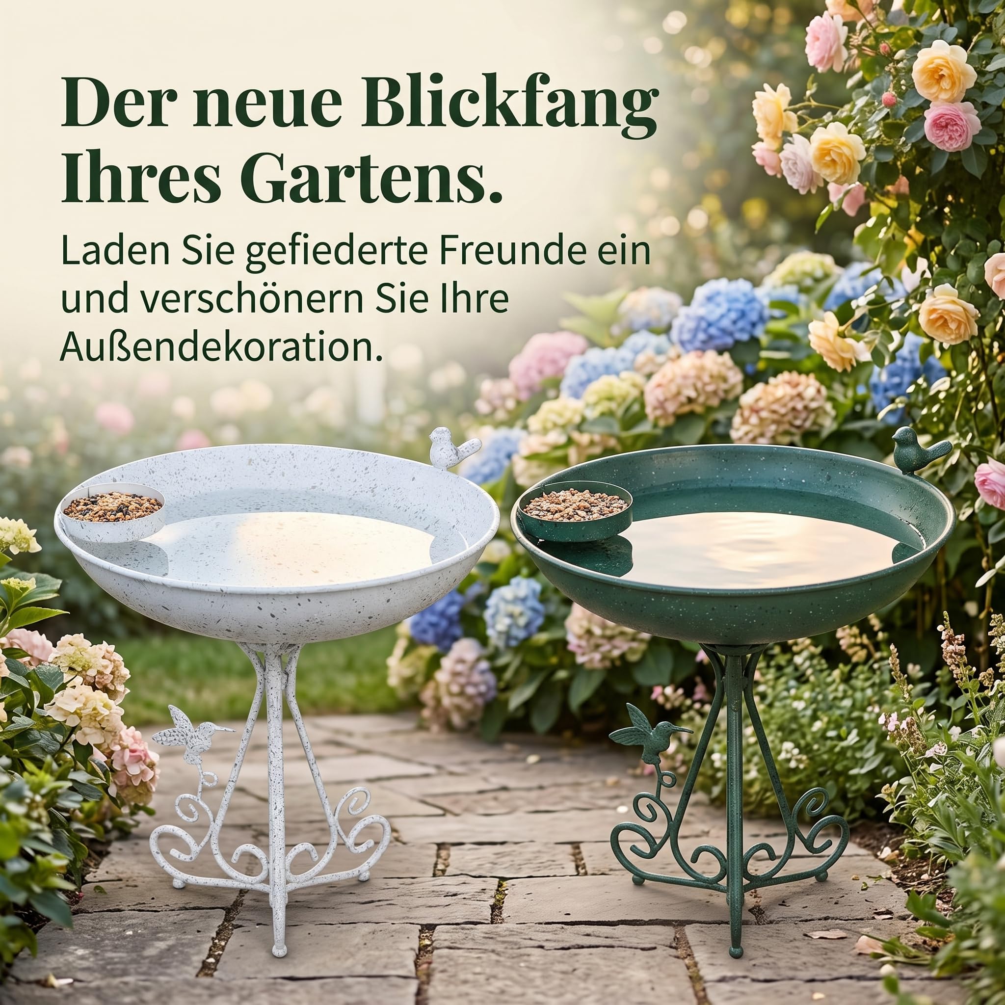 Vogeltränke Metall Retro, Vogelbad für Garten und, 30 L x 30B x 43H cm