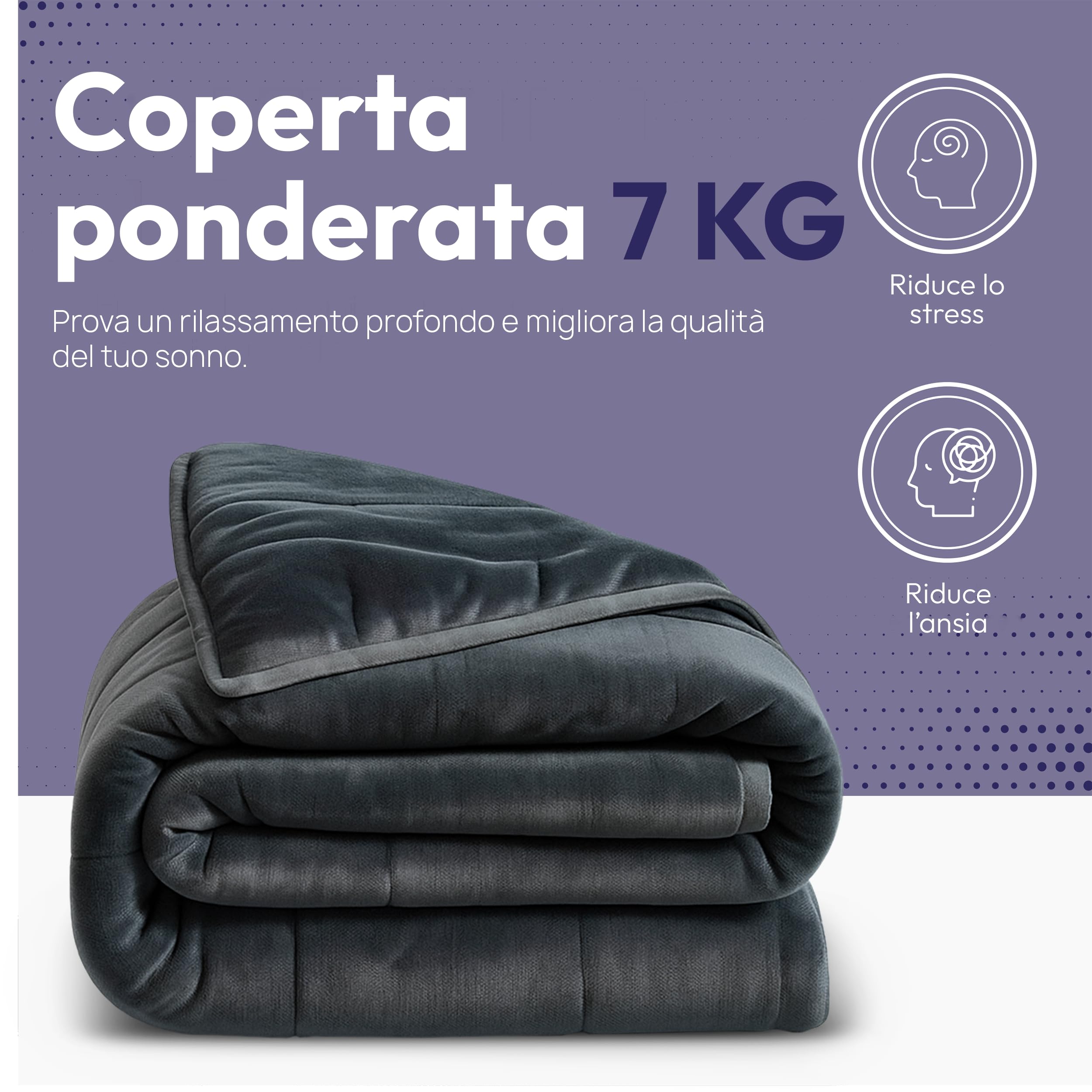 Coperta pesante, 150 x 210 cm, 7 kg, anti-stress, coperta per terapia e pesante coperta per dormire, per dormire profondamente e per un migliore recupero, coperta pesante 100% OEKO-TEX