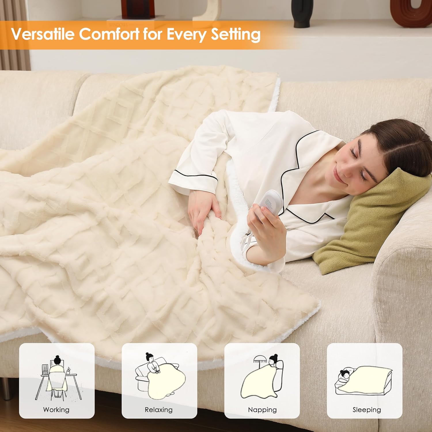 ESTINGO Electric Throw Heated Blanket, Heating Blanket Throw 4 Hours Auto-Off 5 Heat Levels Over-Heat Protection Luxury Faux Fur Sherpa Heater Electric Blanket ETL Certification, 50" x 60" Milk Coffee - Image 5