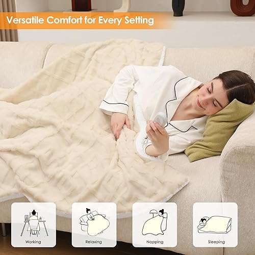 Vista 32 de Manta térmica, manta eléctrica con 5 niveles de calefacción y apagado automático de 4 horas, manta de calentamiento rápido de sherpa súper suave