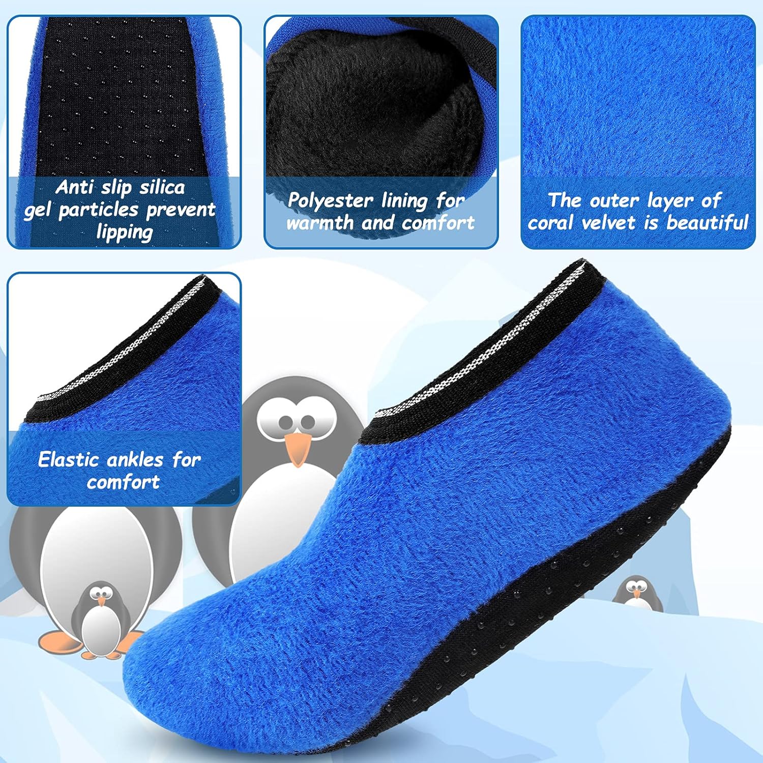 SATINIOR 4 Pairs Kids Non-Slip Slipper Socks Coral Velvet Warm Ankle Socks for Toddlers and Kids - Image 2