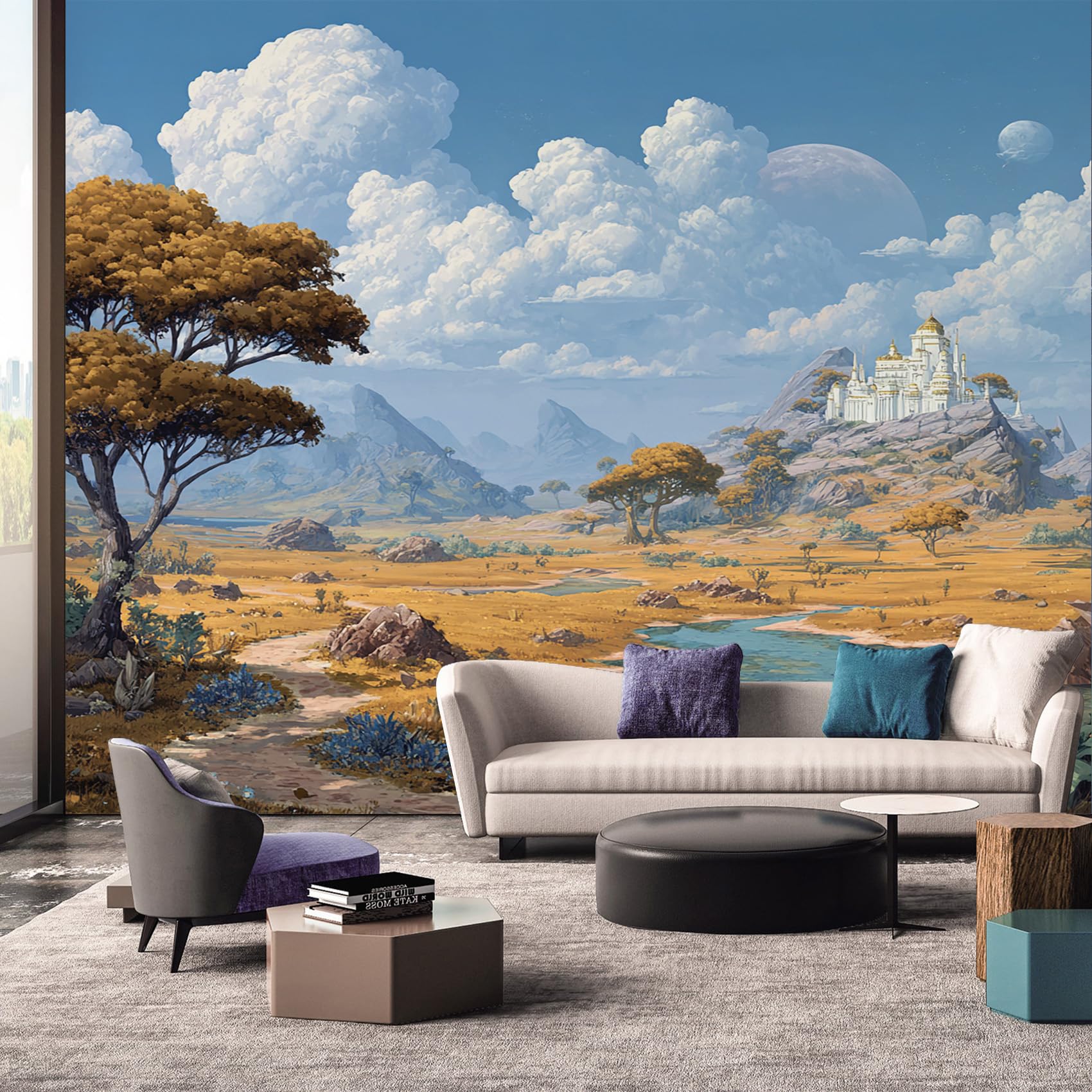 Landscape Wallpaper, Fantasy Castle Wallpaper Murals, Landscape Room Decor Wall Art for Bedroom Kitchen Living Room 200L x 150W cm โ image 1