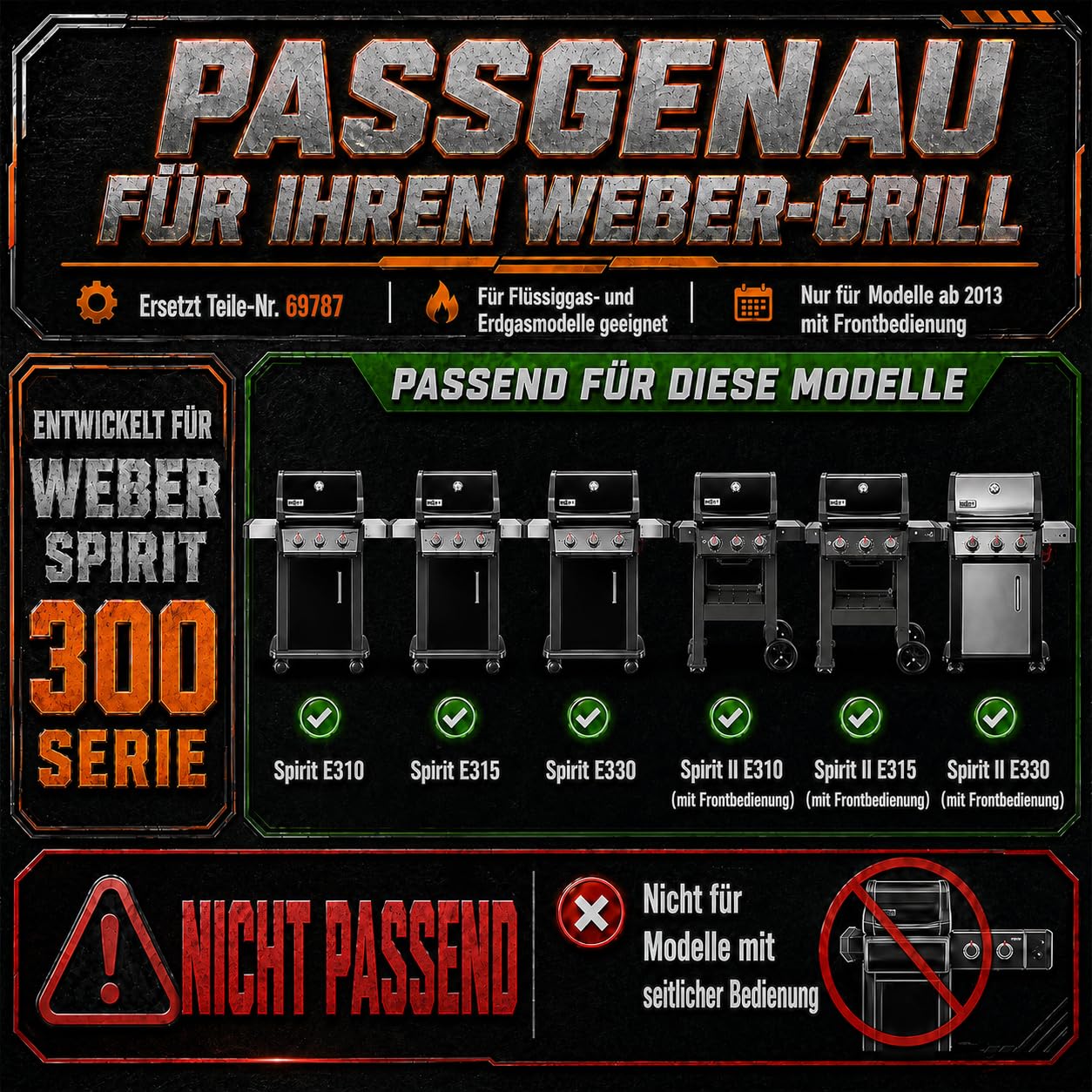 Uniflasy 69787 Edelstahl Brenner 45,3cm für Weber Spirit I & II 310 320 Serie, Spirit LX 310 Serie (mit vorderen Brennerknöpfen), Spirit E310 E320 S310 S320 (2013 und Neuer), Gasgrill Brenner Set