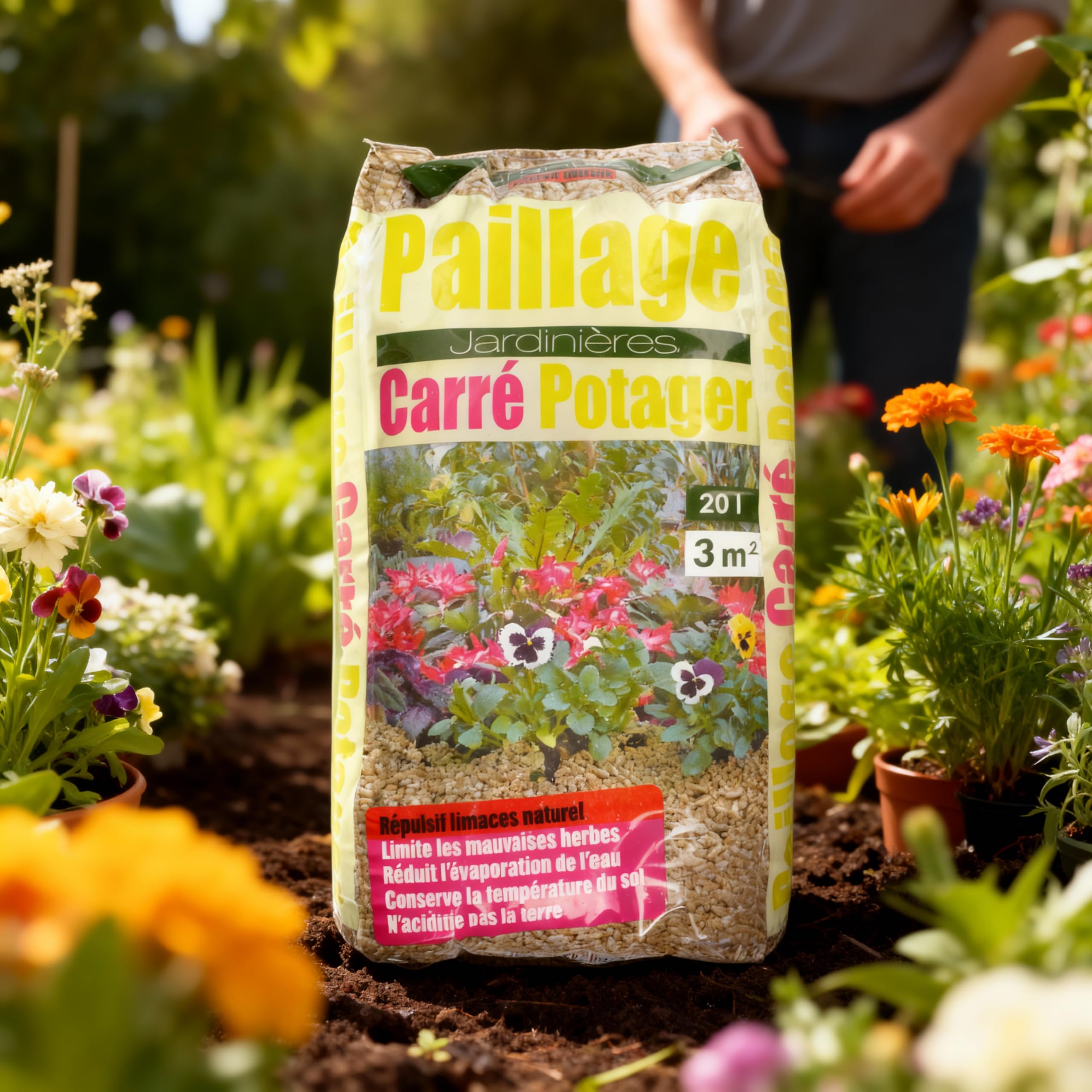 Générique Paillage carré Potager® – Paille défibrée de Roseau 20L – Paillis Naturel pour Jardin, Anti-limaces, protège Racines, Limite Les Mauvaises Herbes et économise l'eau