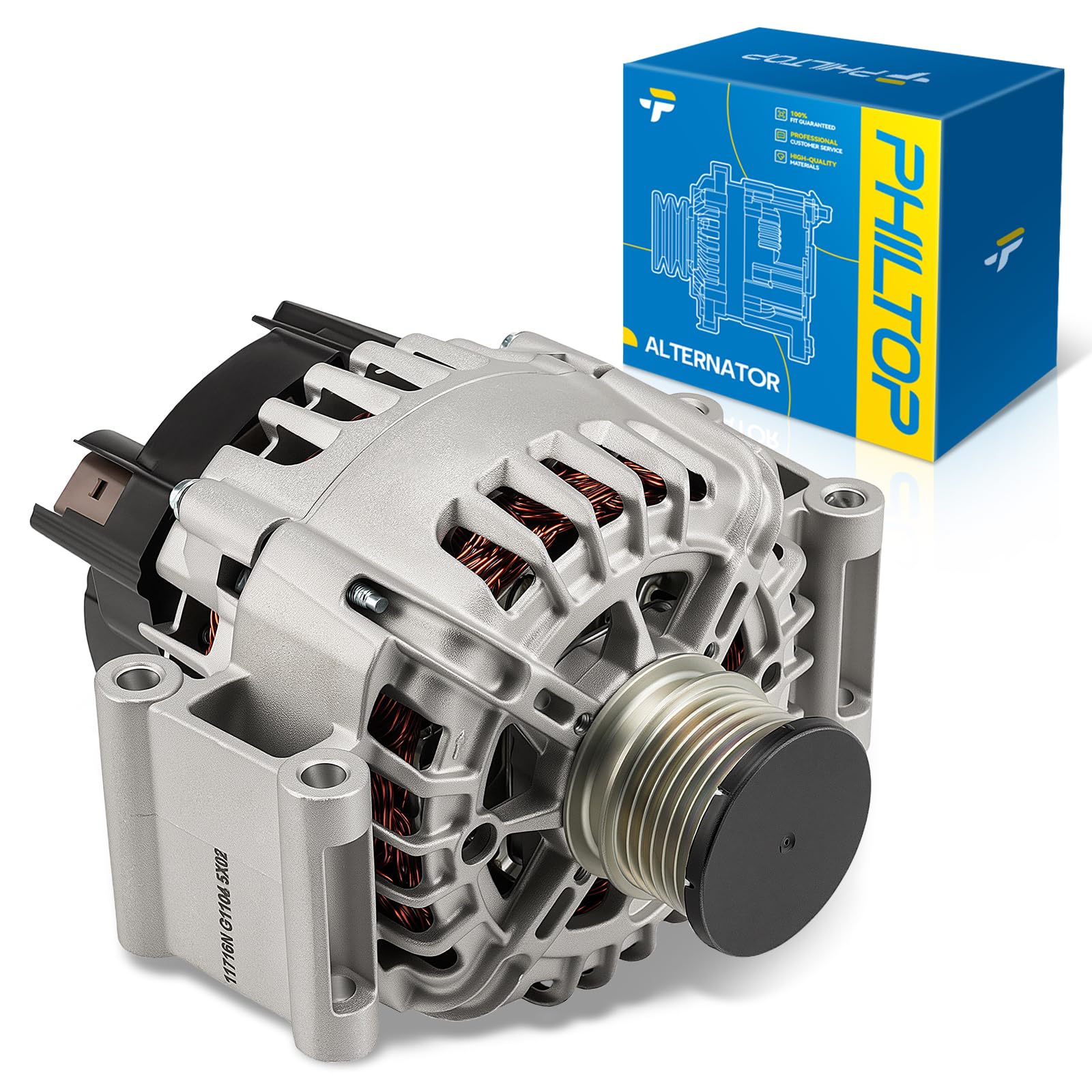 PHILTOP 11716N New Alternator Compatible with 2012-2015 Mercedes-Benz C250, 2012-2015 SLK250, 120Amp High Output Alternator Replace 0141541402 AL9379X