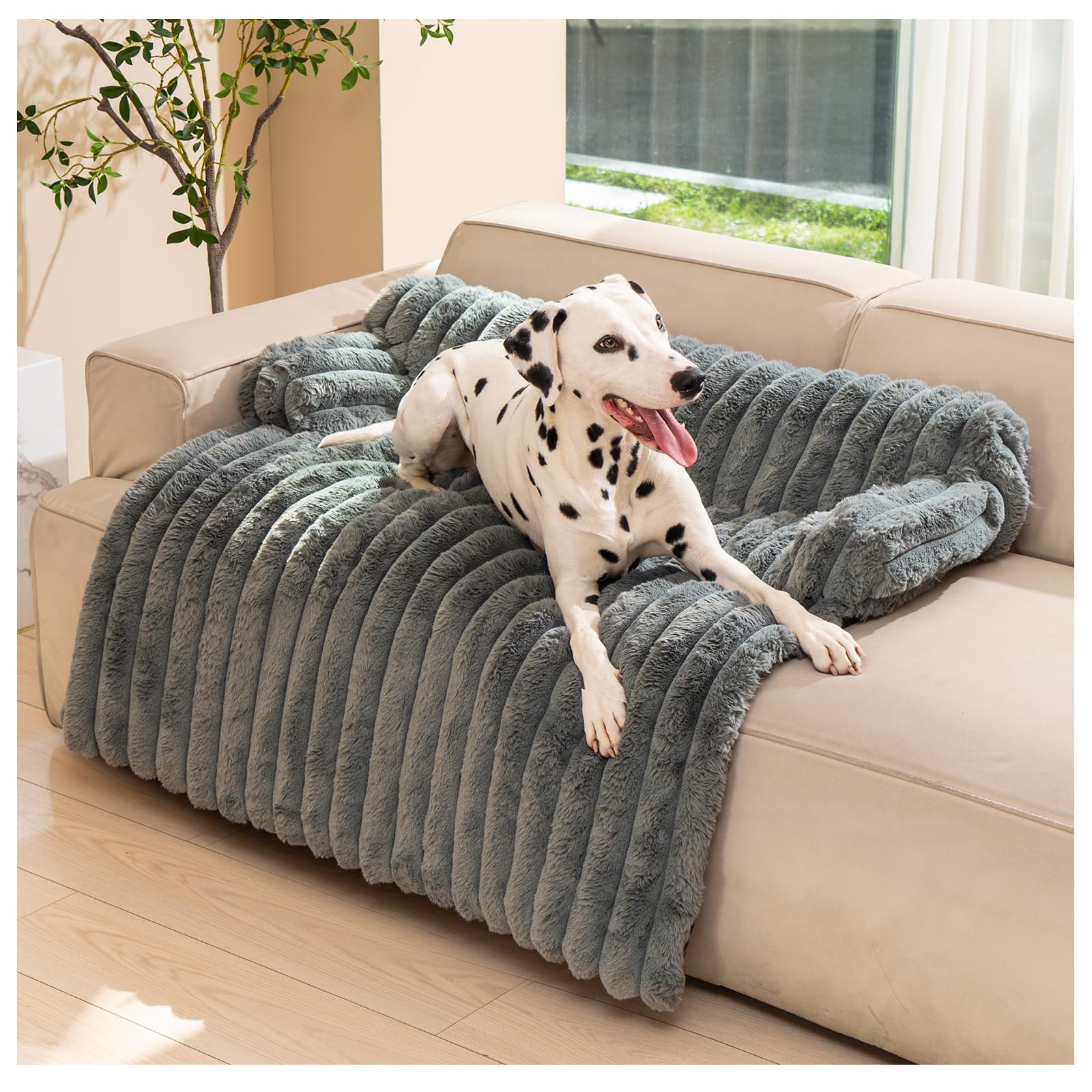 Avont Dog Bed Mat for Couch, Warm Fluffy Calming Sofa Topper Furniture Protector for Small Medium Large Dogs Cats with Removable Washable Cover -
