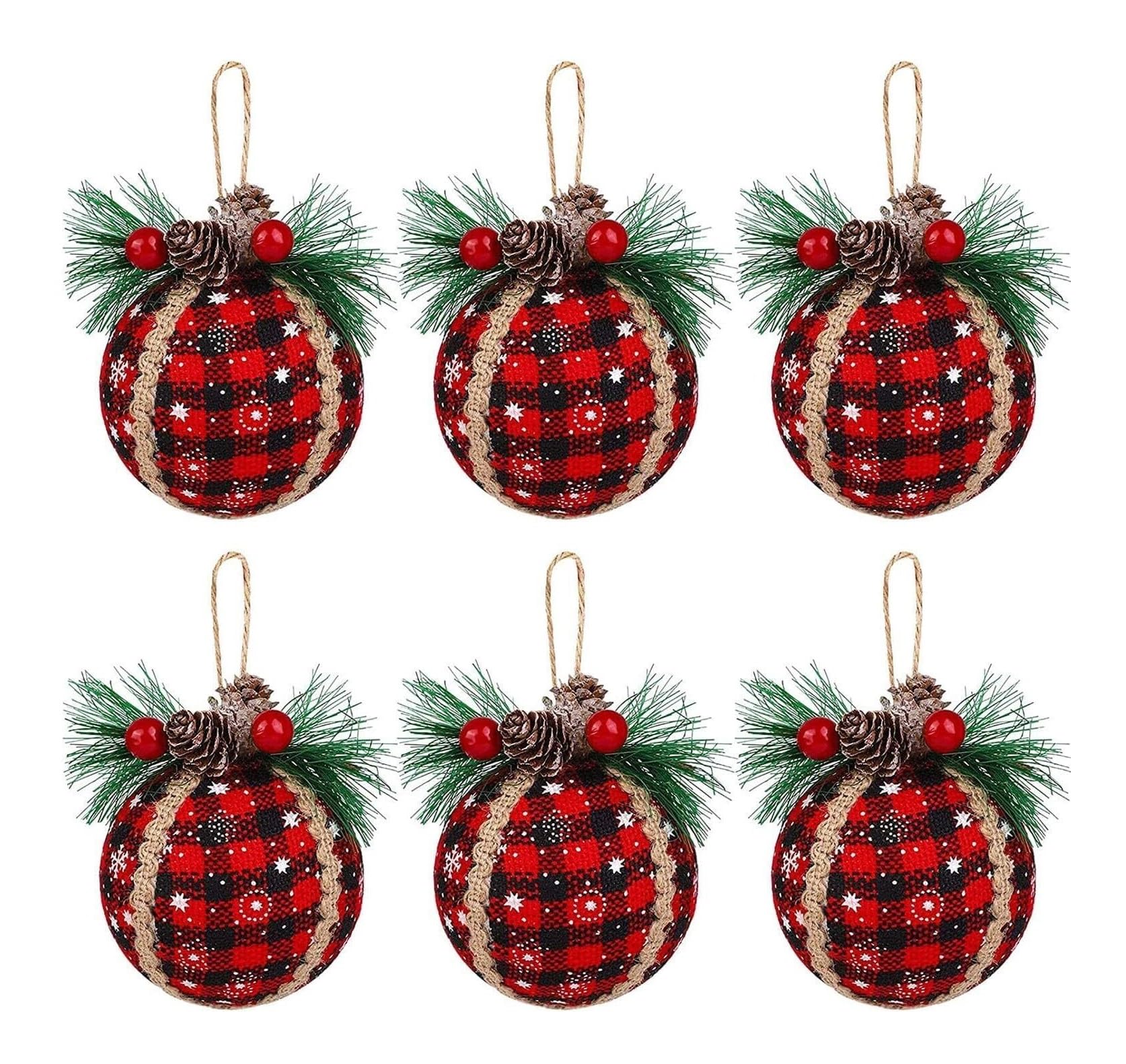 Weihnachtskugeln 24 Stück Weihnachtskugel-Ornamente Aus Stoff Mit Tannenzapfen Und Grün, Weihnachtsbaum-Hängekugel, Festliche Dekorationen Weihnachtsdeko,Christbaumkugel(A,2.36 inch)