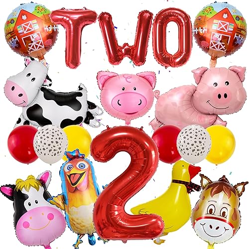 Miniatura 8 de Suministros para fiesta de cumpleaños de 1 año, incluye globos redondos, globos de animales de granja, papel de aluminio, globos de látex, globos de