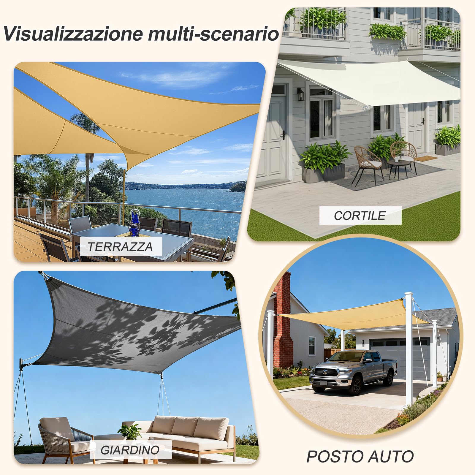 Vela Ombreggiante Triangolare 3x3x3m Impermeabile Tessuto Oxford Protezione UV 95% Beige