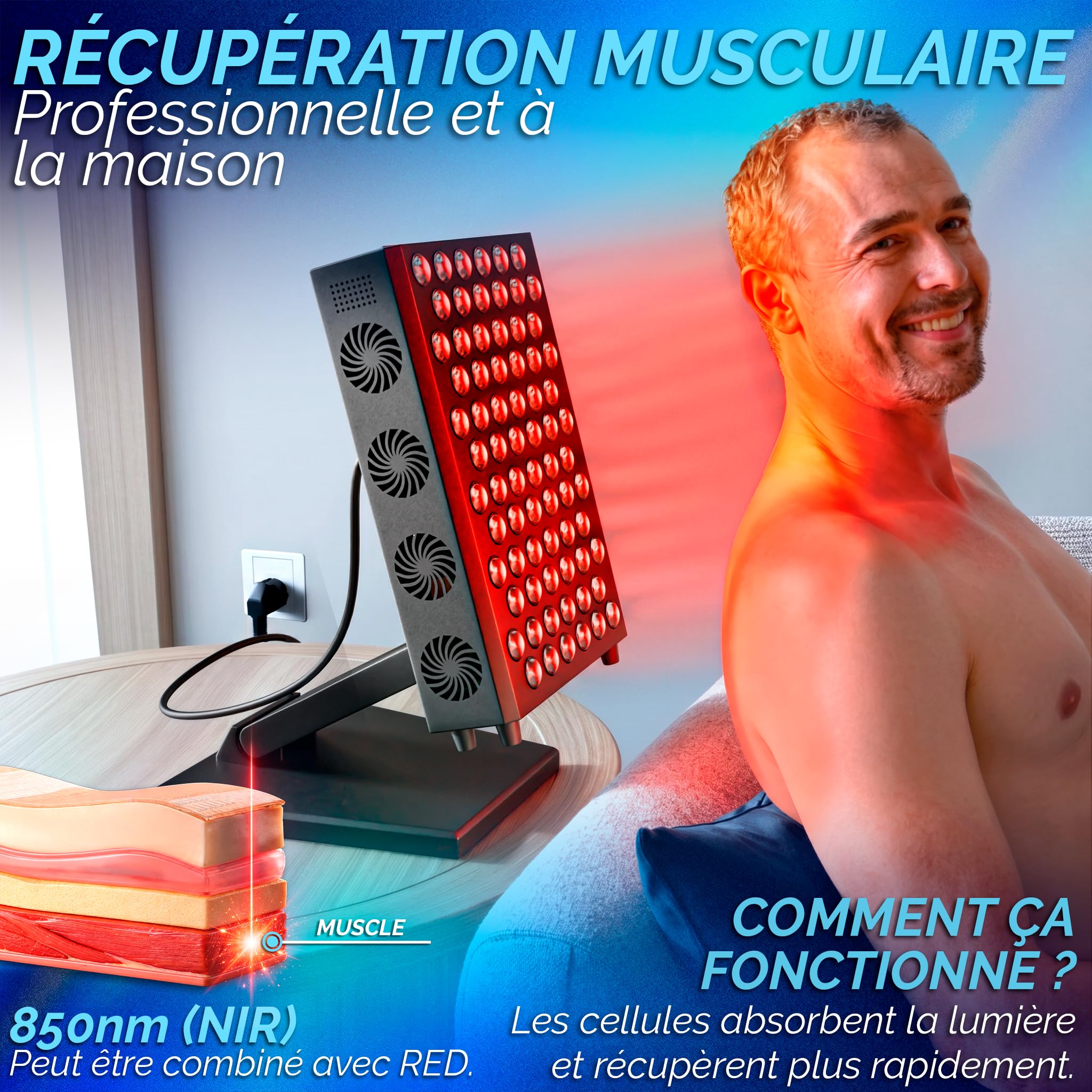 DreamTape® Panneau Lumière Rouge Infrarouge 660nm 850nm - Thérapie LED Professionnelle avec 72 LEDs - Red Light Therapy Panel Haute Puissance pour Récupération Musculaire, Peau et Bien-être