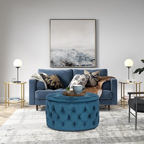 Miniatura 63 de Joveco Otomana redonda de almacenamiento, otomana tapizada con botones y parte superior extraíble, banco de almacenamiento, mesa auxiliar, Negro,