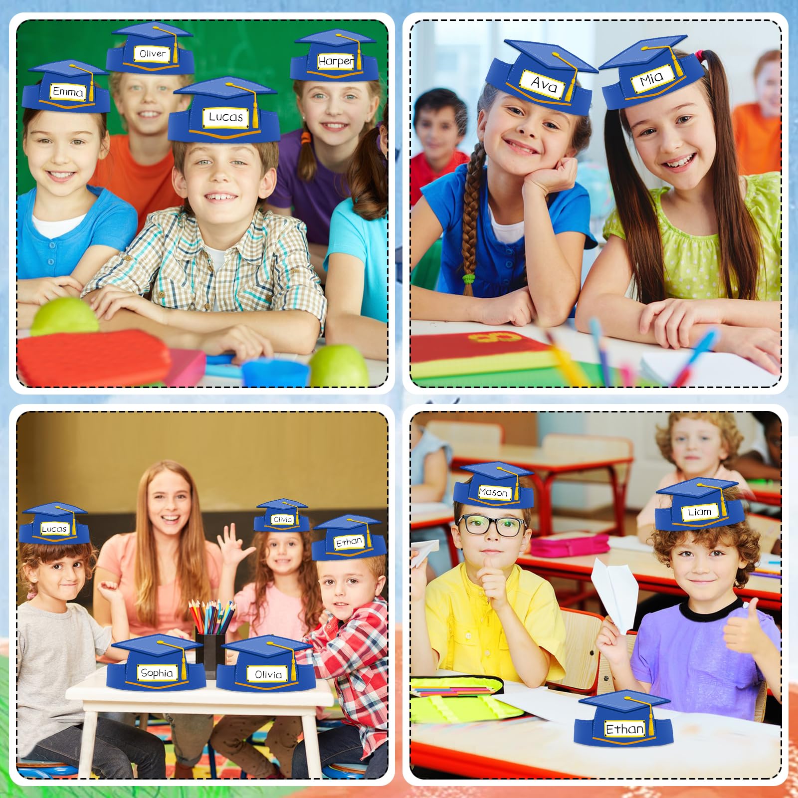 WhatSign 24 gorros de graduación preescolar para niños, corona de papel para jardín de infantes