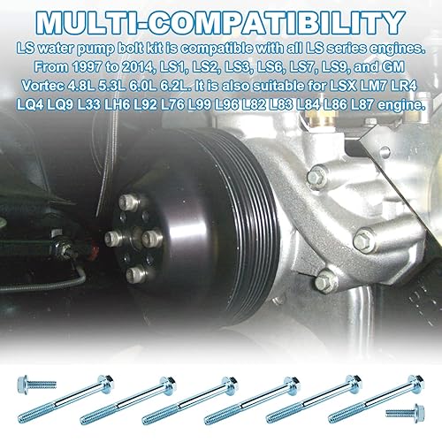 Miniatura 5 de Kit de tornillos para bomba de agua LS Kit de tornillos para termostato Compatible con todos los motores GM Chevrolet 1997-2014 Serie LS LSX LS1 LS2