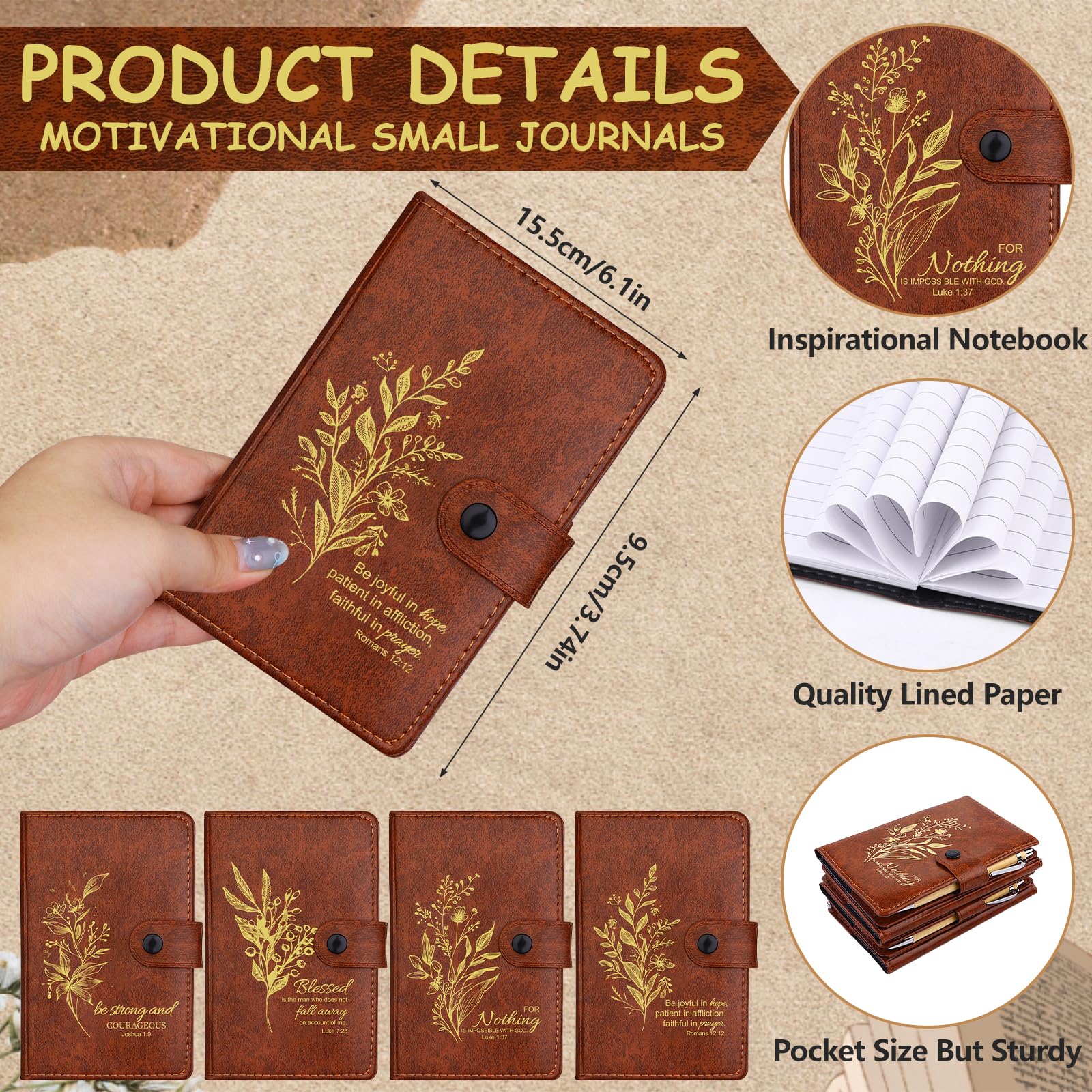8 Pcs Christian Gift Bulk Leather Prayer Journal Christian Notebook with Bible Verse Pens Religious Gifts for Men Women Church Sunday School Bible Study Supplies - Image 2