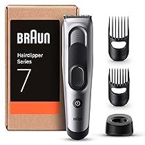 Braun Series 7 TAGLIACAPELLI UOMO, Macchinetta per Capelli, Memoria Safetylock, Lame Ultra Affilate, 2 Pettini, 17 Impostazioni Lunghezza, Ottimo per Viso e BARBA, Idea Regalo, HC7390 Grigio