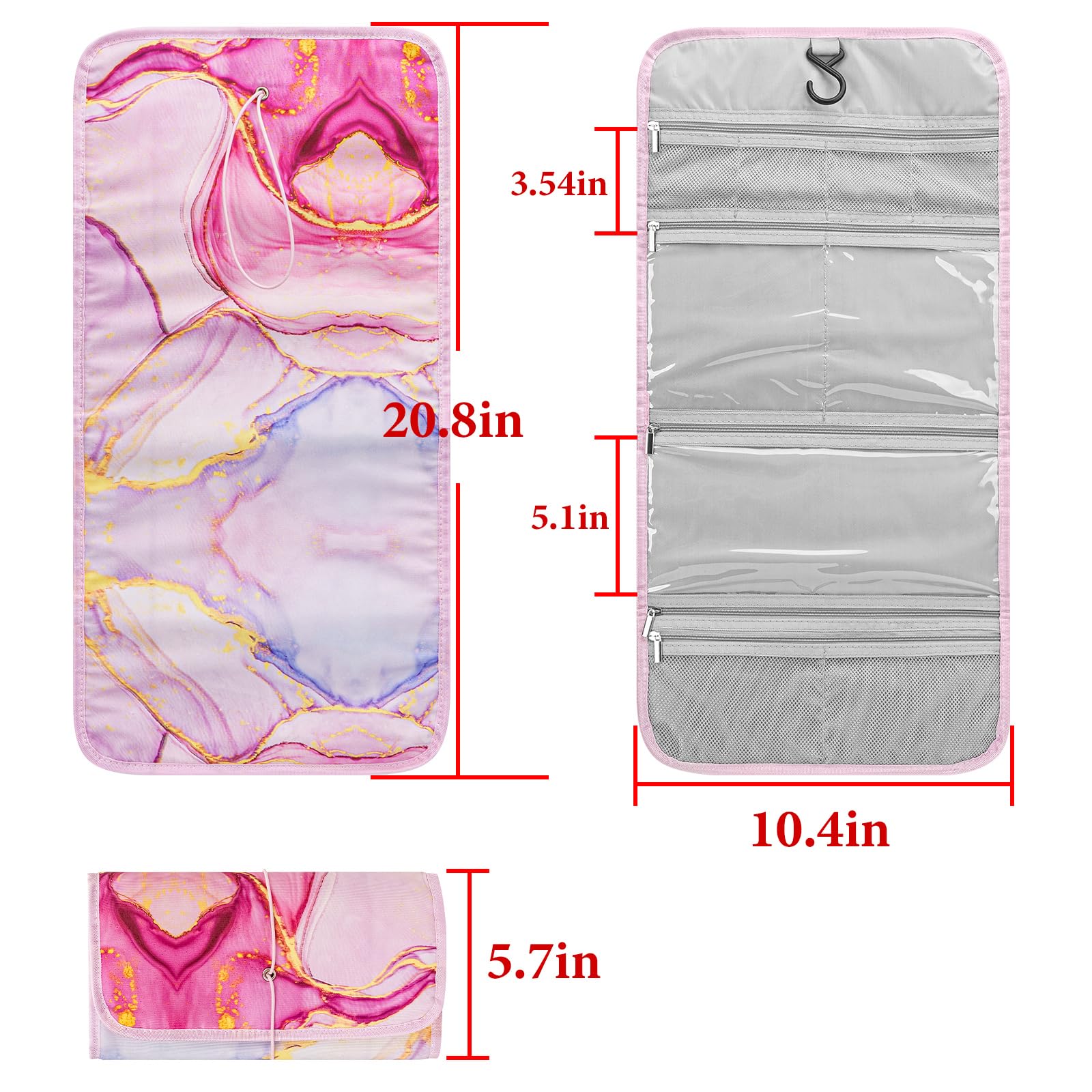 GEEKRIA Portable Guitar Accessories Storage Bag, Foldable Easy Access Pockets Case, Picks Parts Holder Bag (Pink Marble) - Image 3