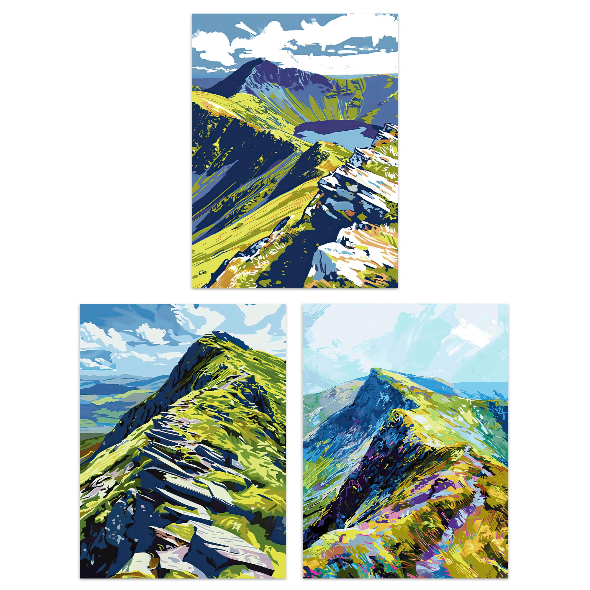 Artery8 Set of 3 Lake District Helvellyn Mountain Range Living Room 12X16 Inch Wall Art Prints Pack