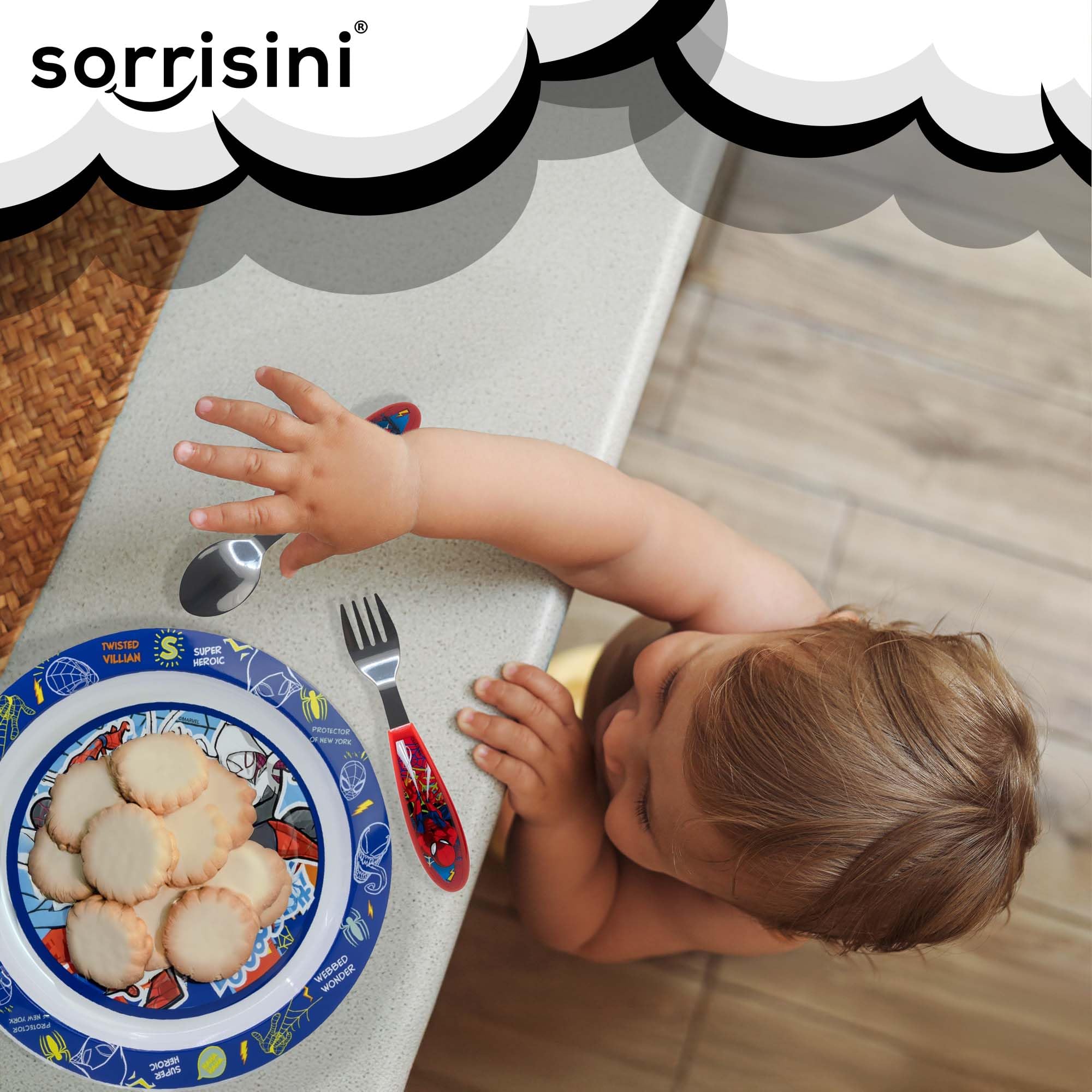 Set di Stoviglie Riutilizzabile per bambini, Set Piatti 3 Pezzi, Set stoviglie con Piatto, Posate in Acciaio Inox, Piatti in Plastica Adatti per Microonde, Spiderman