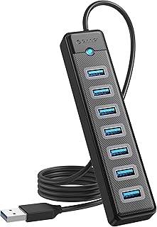 7-Port USB 3.0 Hub ORICO Ultra-Slim Data USB Splitter, for Laptop, PC, MacBook, Mac Pro, Mac Mini, iMac, XPS, Xbox, Flash Drive, Surface Pro and More USB Devices