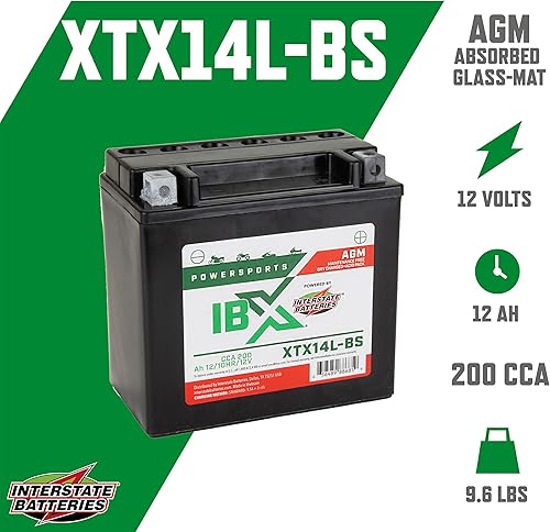 Miniatura 3 de Interstate Batteries YTX14L-BS 12V 12Ah Powersports Batería 200CCA AGM recargable de repuesto para motocicletas Harley-Davidson (XTX14L-BS)