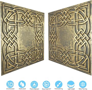 Vintage tin Ceiling Tiles, Interior PVC Wall Panels, for Cafe Club PL61 10tiles/lot (Ancient Gold)