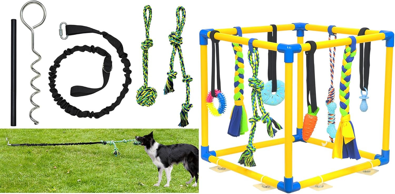 Puppy Play Gym with 8 Hanging Toys for Teething &Chewing, Interactive Activity Center for Small Dogs to Relieve Boredom & Anxiety, Indoor Enrichment Toys to Keep Them Busy
