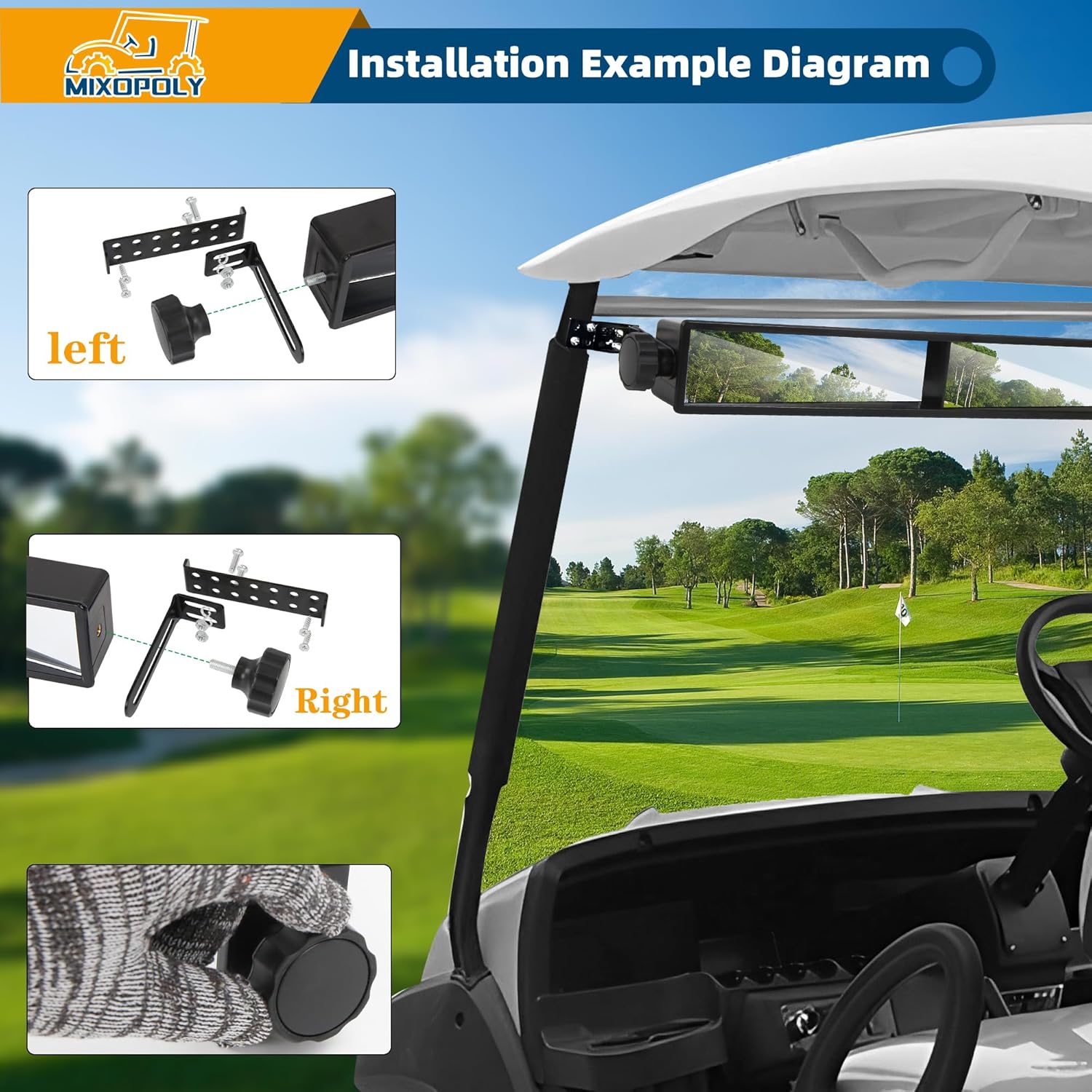Golf Cart Rear View Mirror 4 Panel Universal for Yamaha EZGO Club Car, Wide Angle View Wink Mirror, Eliminate Blind Spots - Image 2