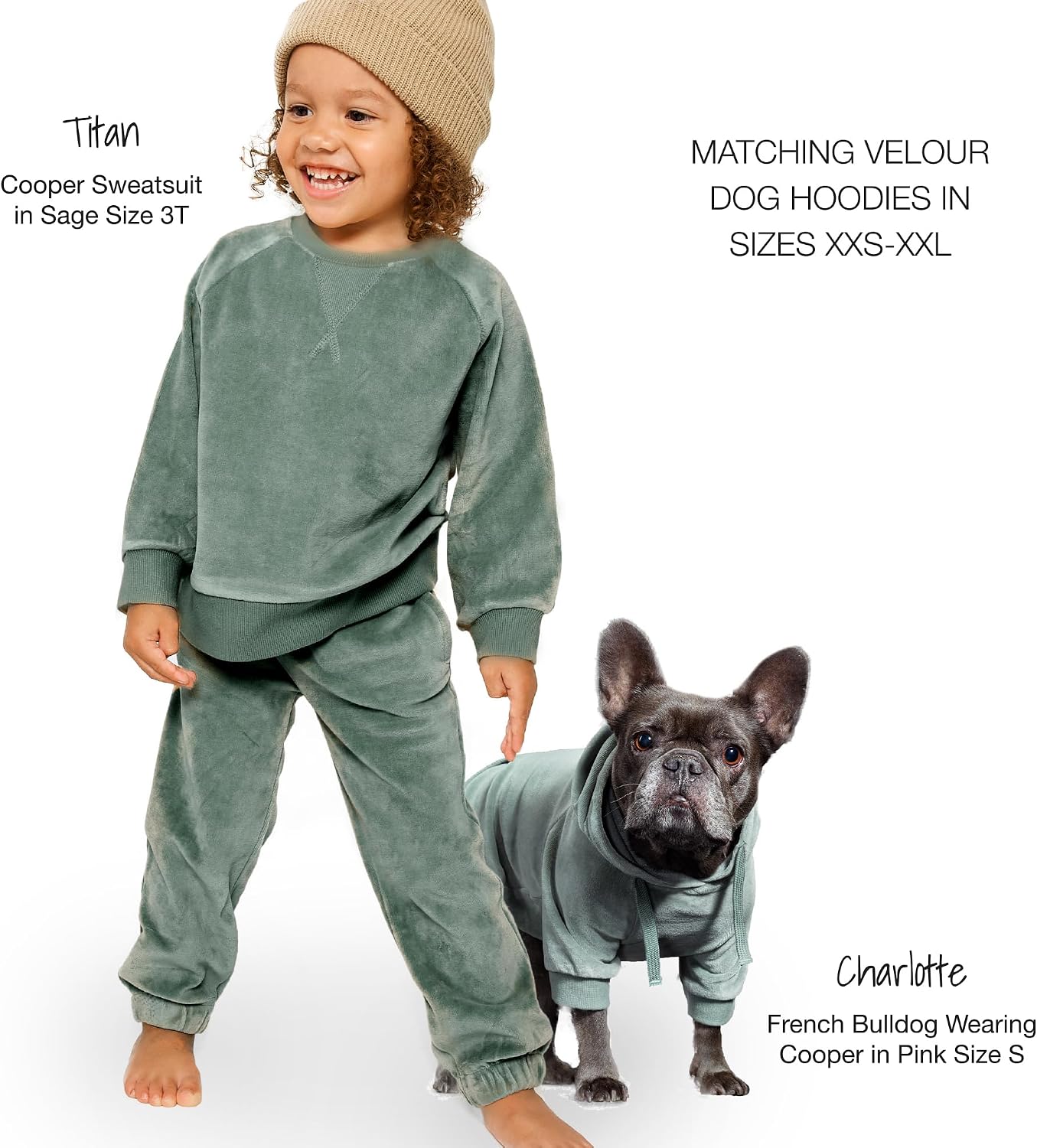 pet Passion Cooper II People Packs - The Plush Organic Cotton Velour Sweatsuit, 2-Piece Top Pants Set, Baby and Toddler