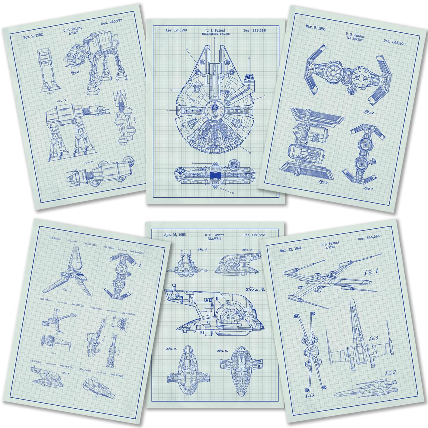 Generic Star Wars Patent Collectable Prints Art/Set Of 6 A4 Prints/Fan Gift Poster Original Vintage Blueprint Wall Decor Retro - FRAMES NOT INCLUDED #879