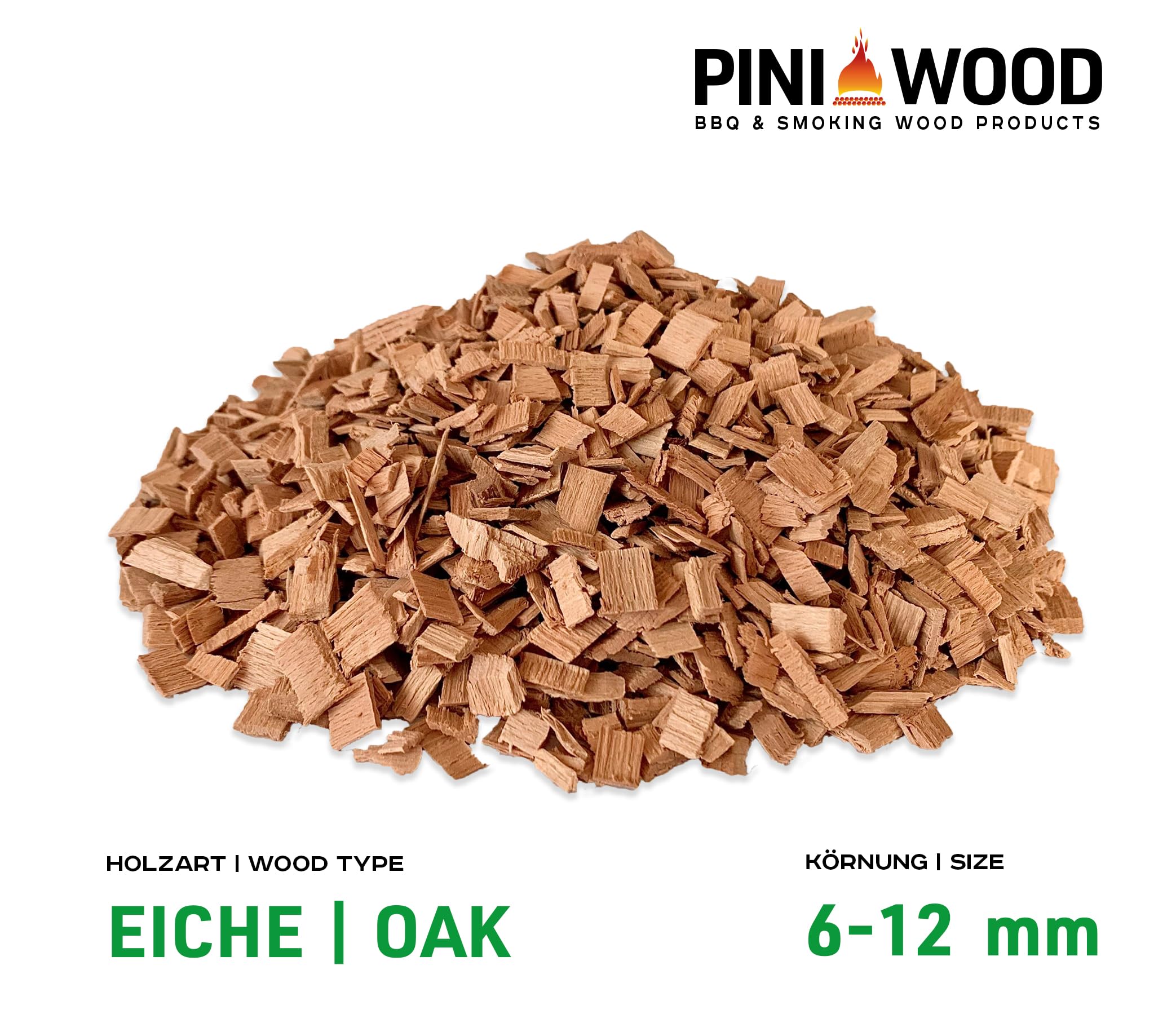 PINI 5 kg di trucioli per affumicatura di quercia, 6-12 mm, trucioli per affumicatura, 18 litri