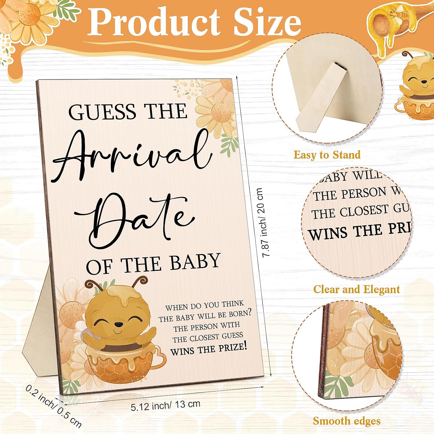 Sintuff Baby Shower Guess Due Date Calendar Baby Shower Game, Bee image 2