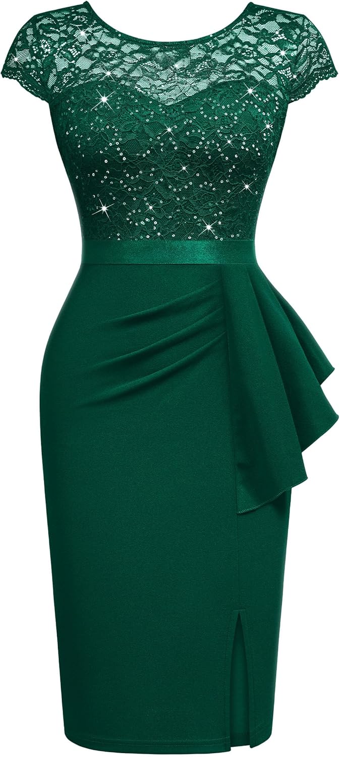 Miusol Women's Elegant Cap Sleeve Sequin Lace Cocktail Dress - Image 5