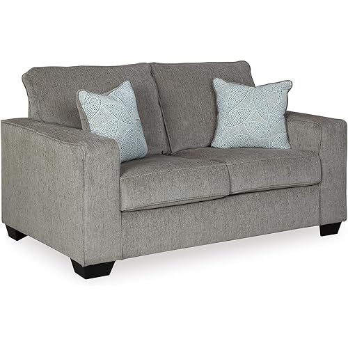Signature Design by Ashley Altari Modern Loveseat with 2 Accent Pillows, Light Gray