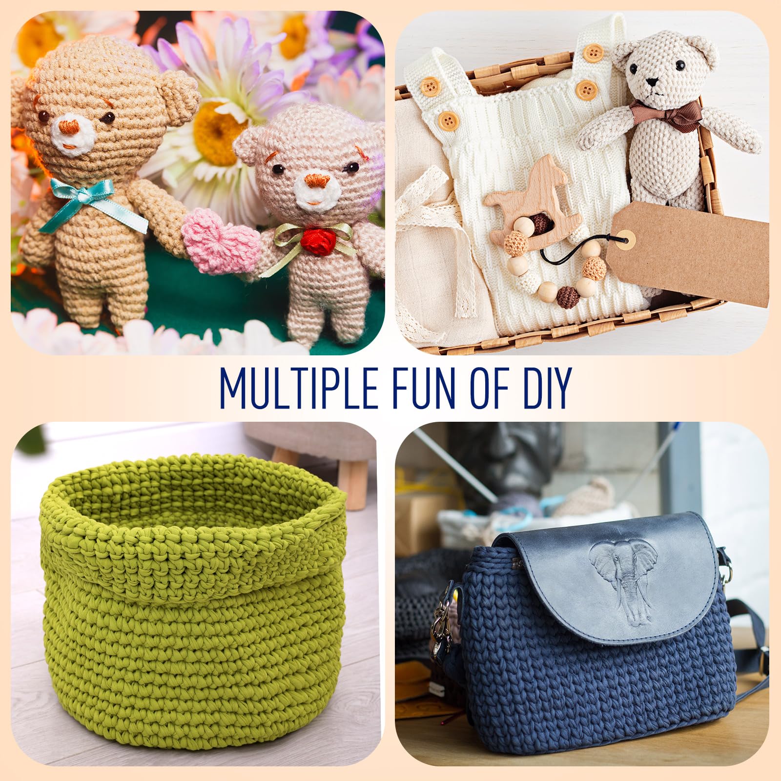 Timgle 18 Pack Beginners Crochet Yarn Cotton Yarn for Beginners Crocheting and Knitting with Easy to See Stitches Cotton Nylon Blend Yarn for Beginners Crochet Kit Making(Nature Colors)