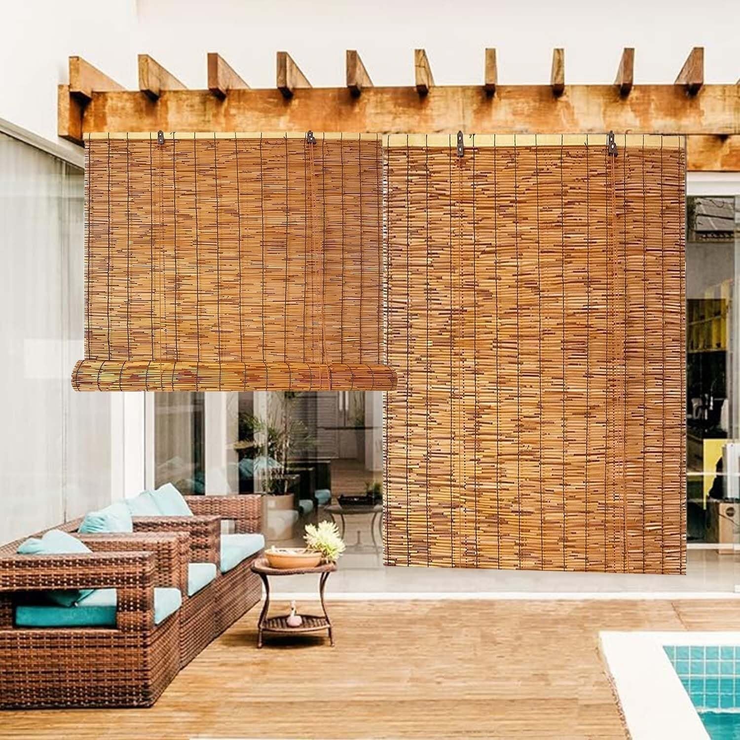 Stores romains en bambou 1,2x2,5m pour habiller élégamment votre balcon extérieur