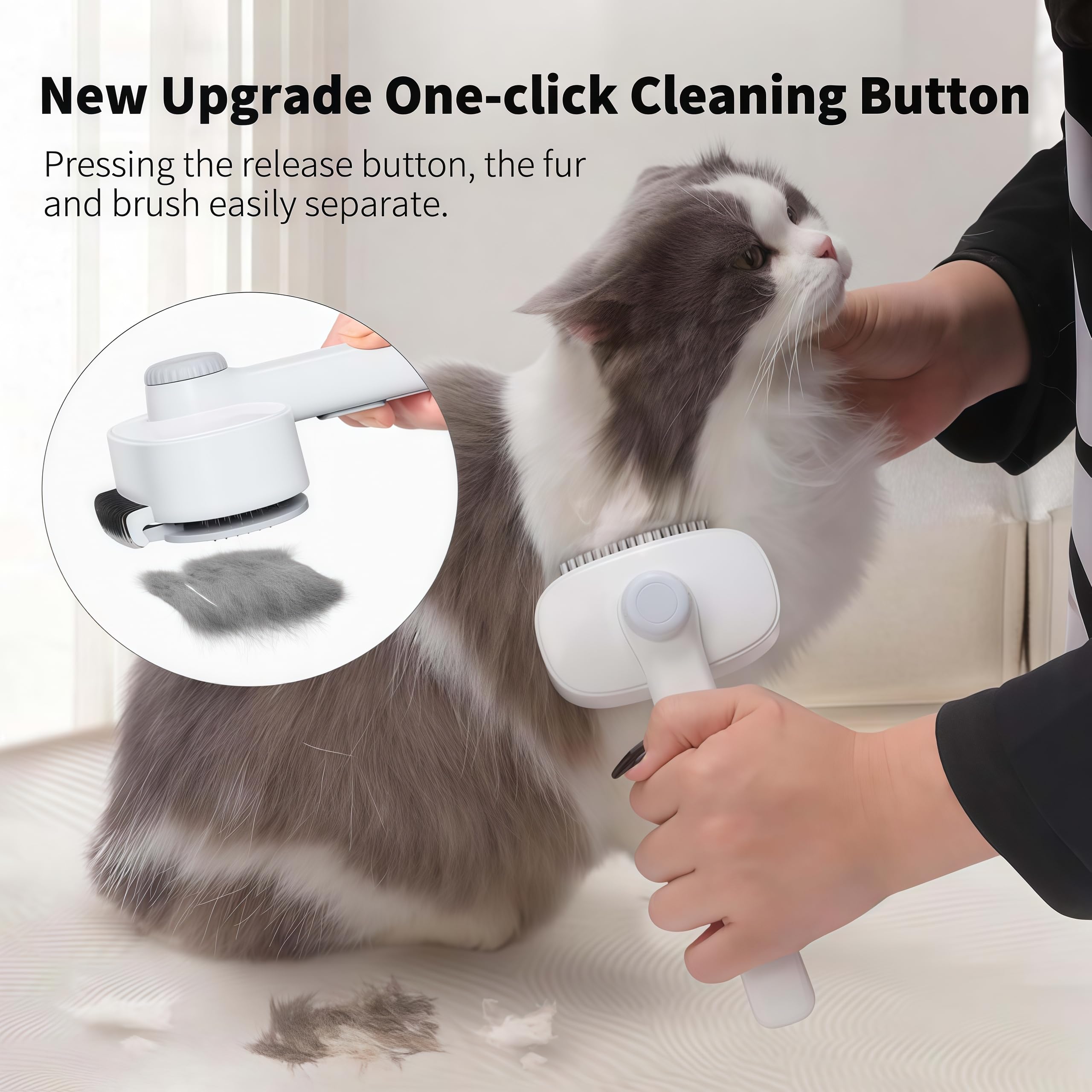 Marchul Spazzola per gatti, spazzola per cani 2 in 1, spazzola per la toelettatura dei gatti con pulsante di rilascio e rastrello per la rimozione del pelo, per animali domestici a pelo lungo e corto