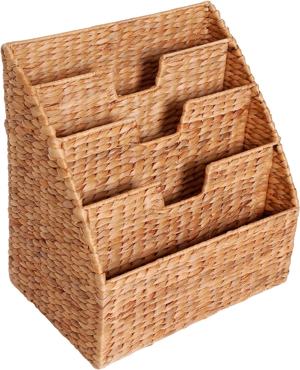 VIVANNO Rego Corbeille à journaux en Jacinthe d'eau - Collecteur de Magazines Moderne avec 4 Compartiments, 40x37x25 cm, Design Naturel pour Le Salon et Le Bureau
