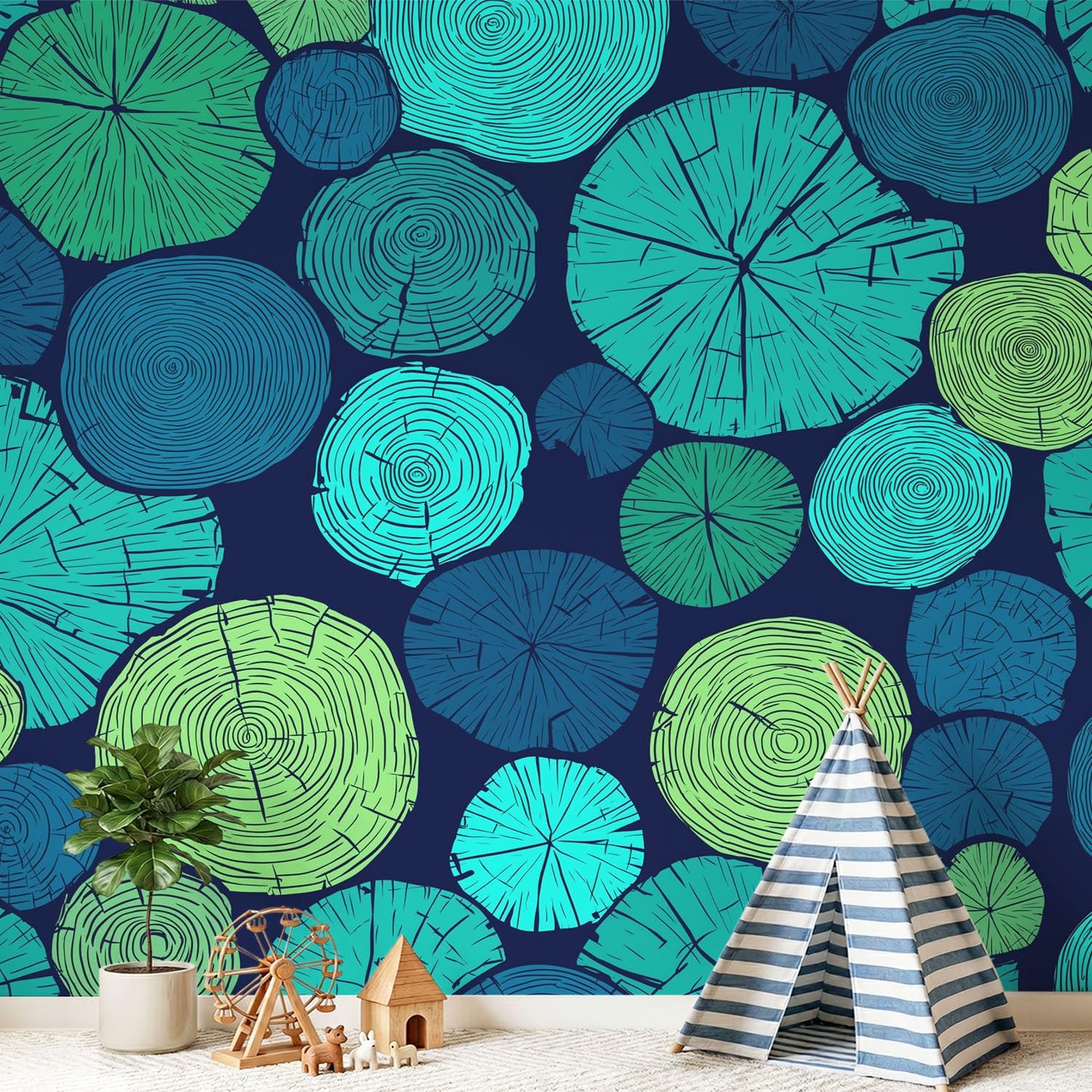 Papier peint panoramique texture bois premium bleu marine 300x210cm
