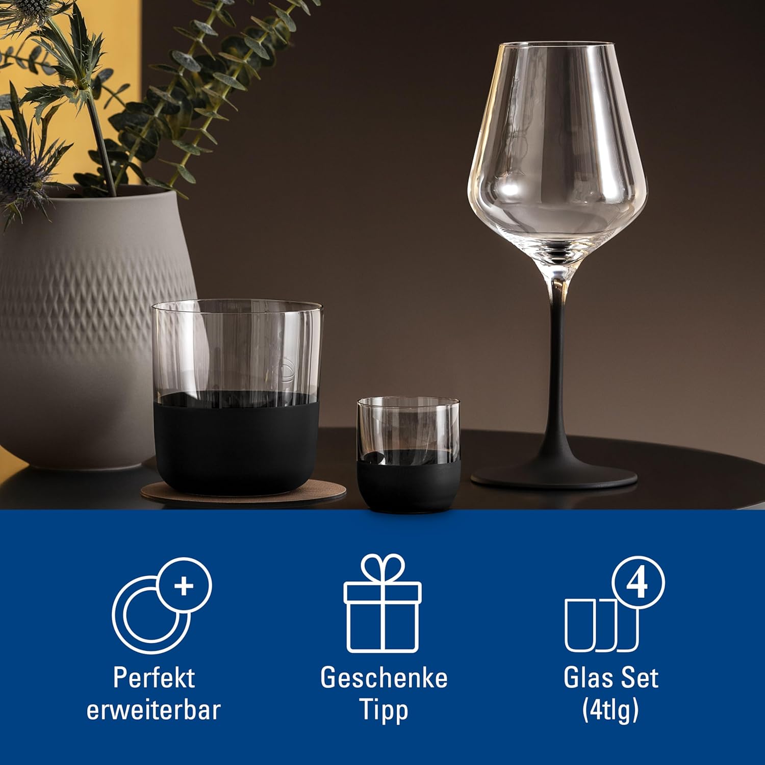 Villeroy & Boch - Manufacture Rock Shot Glass Set, Set of 4, Crystal Glass with Matte Black Base, Capacity 1.25 oz